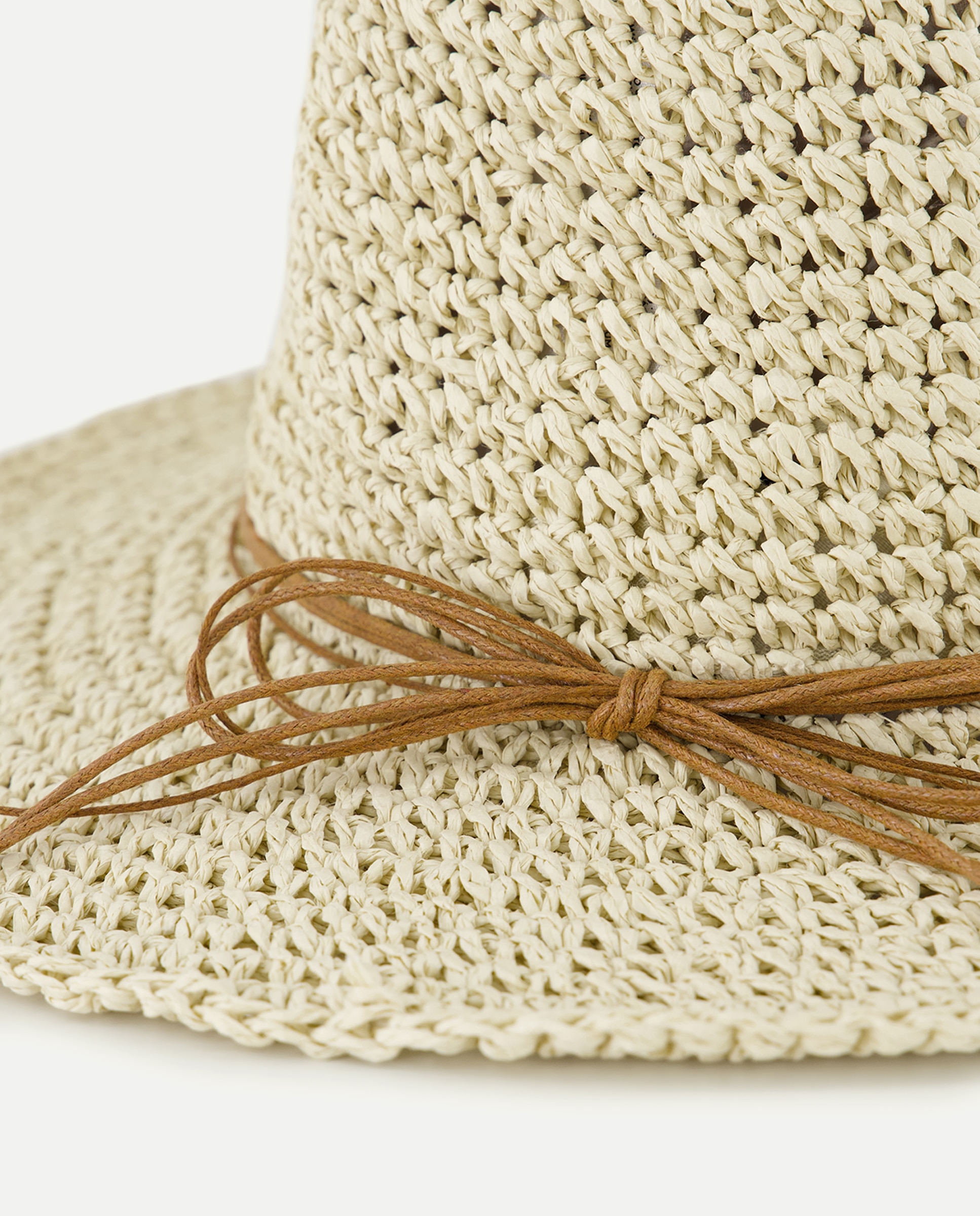 Gorro de Ráfia com Fita - Multicolor Bege-2