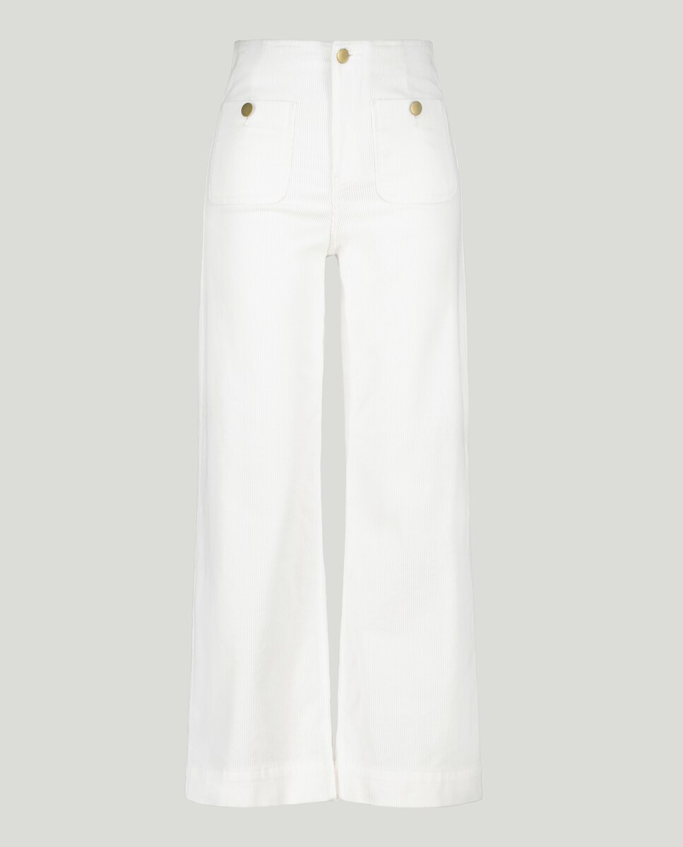 Calças de Bombazina Crop Tipo Culotte Branco-marfim-4