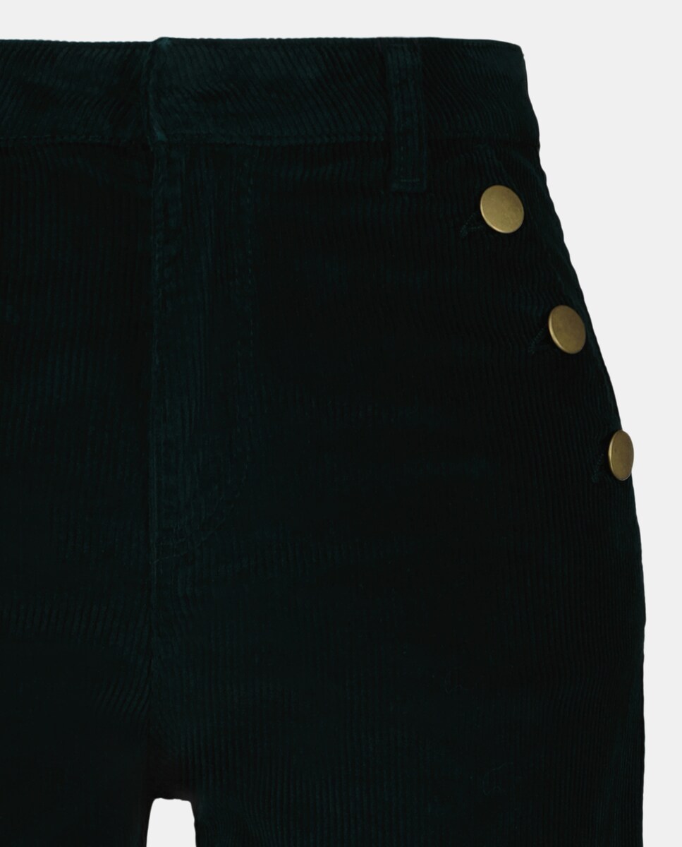 Calças de Bombazina Cropped Tipo Culotte Abotoada 530 Verde Escuro-5