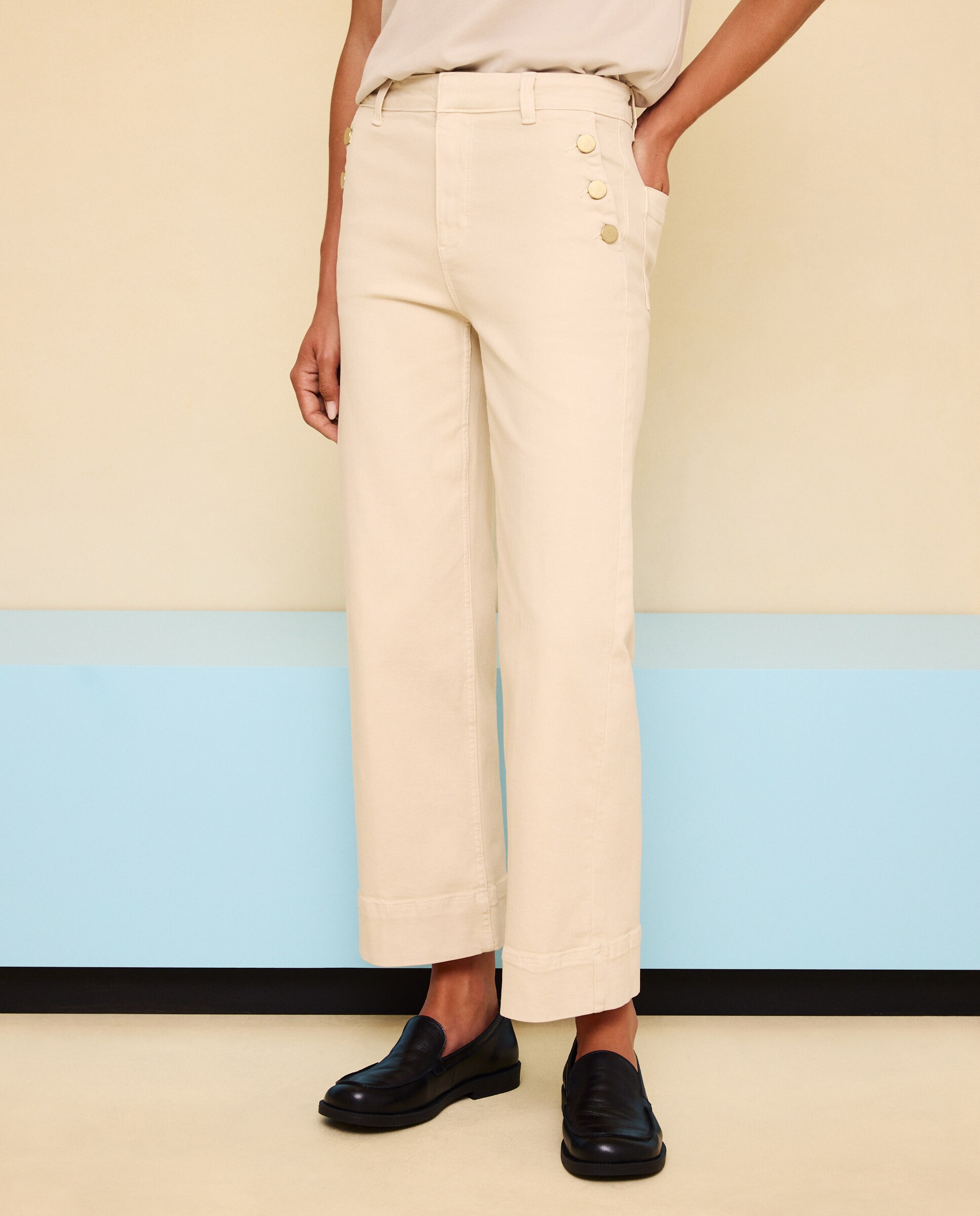 Pantalón de mujer crop culotte abotonado - Easy Wear - 120 Crudo 120 Crudo-2