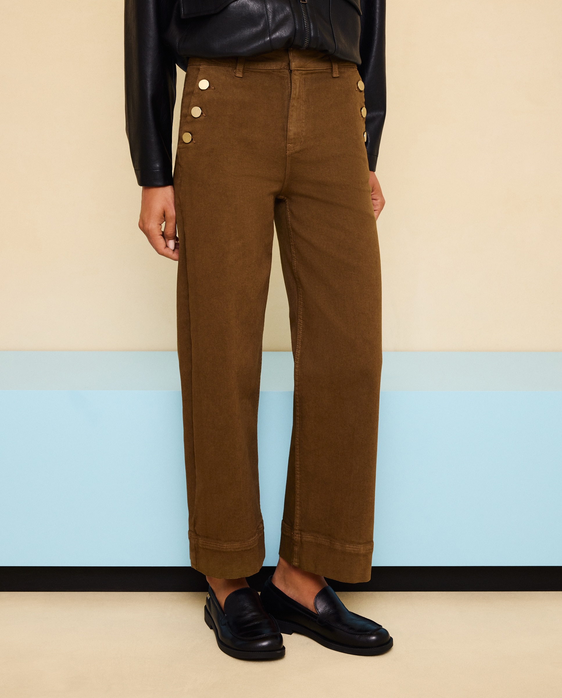 Pantalón de mujer crop culotte abotonado - Easy Wear - 371 Aceite 371 Aceite-2