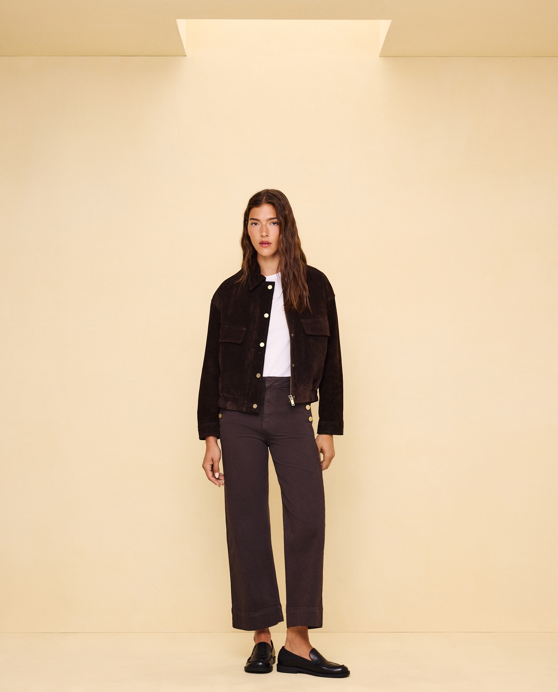 Pantalón de mujer crop culotte abotonado - Easy Wear - Marrón Marrón-1