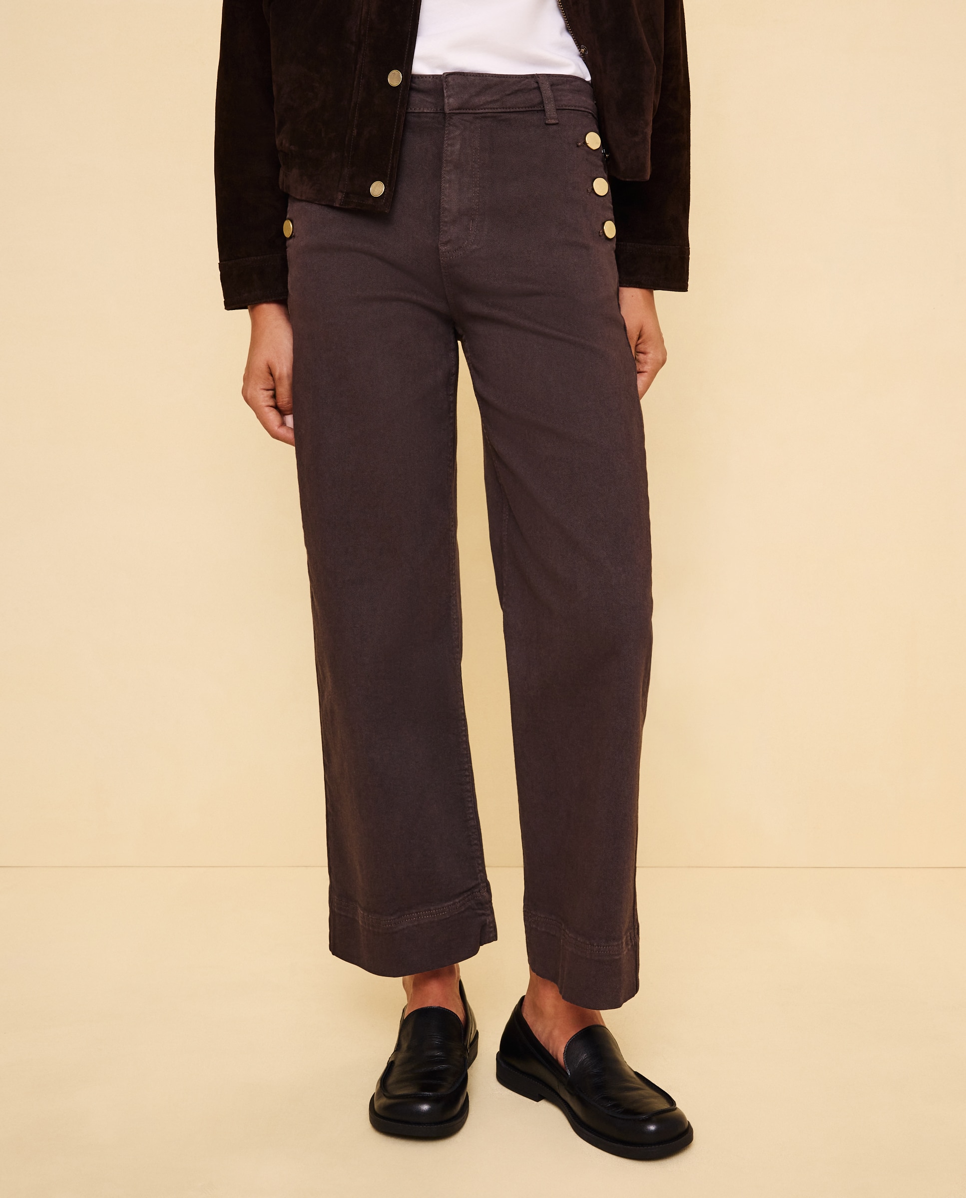 Pantalón de mujer crop culotte abotonado - Easy Wear - Marrón Marrón-2