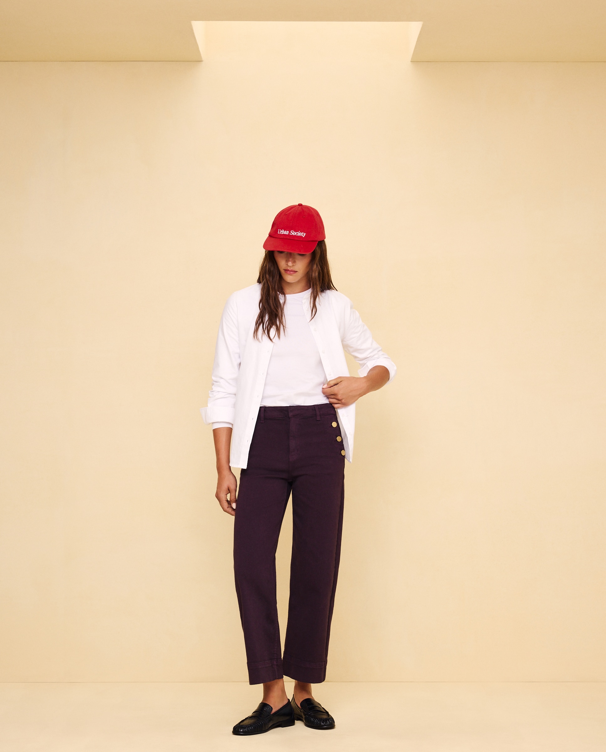 Pantalón de mujer crop culotte abotonado - Easy Wear - 291 Berenjena 291 Berenjena-1