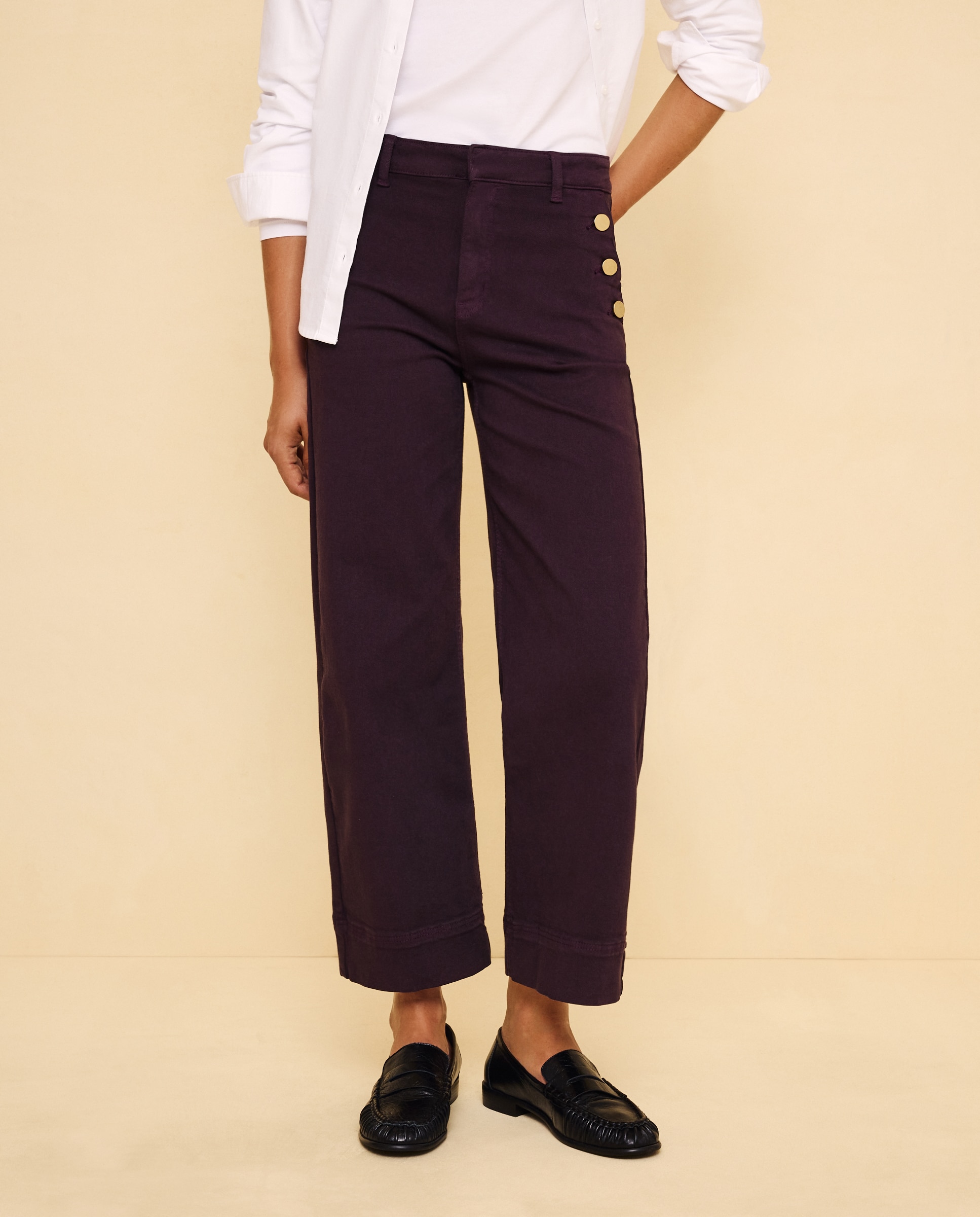 Pantalón de mujer crop culotte abotonado - Easy Wear - 291 Berenjena 291 Berenjena-2