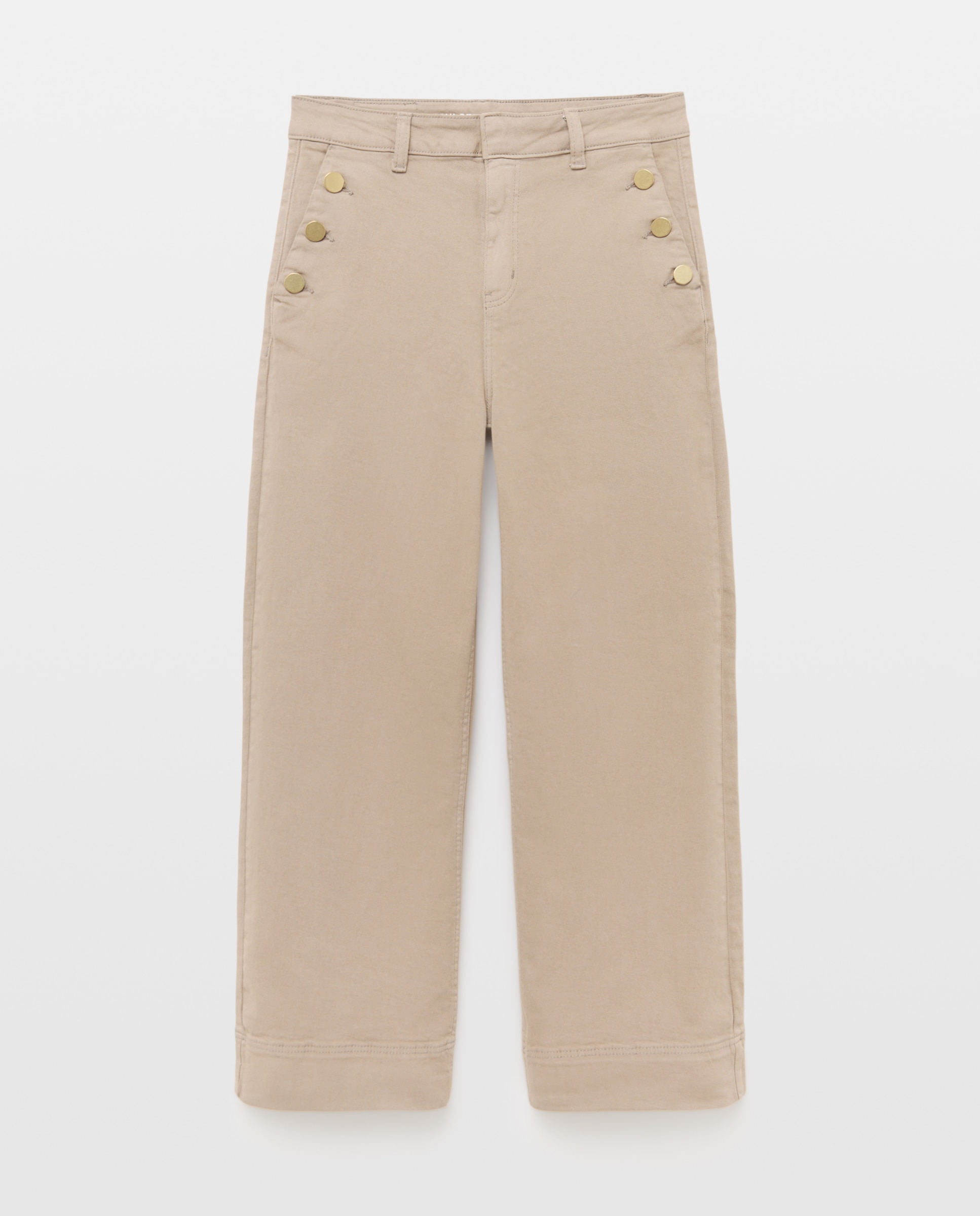 Calças Cropped Tipo Culottes Abotoadas Vison Claro-4