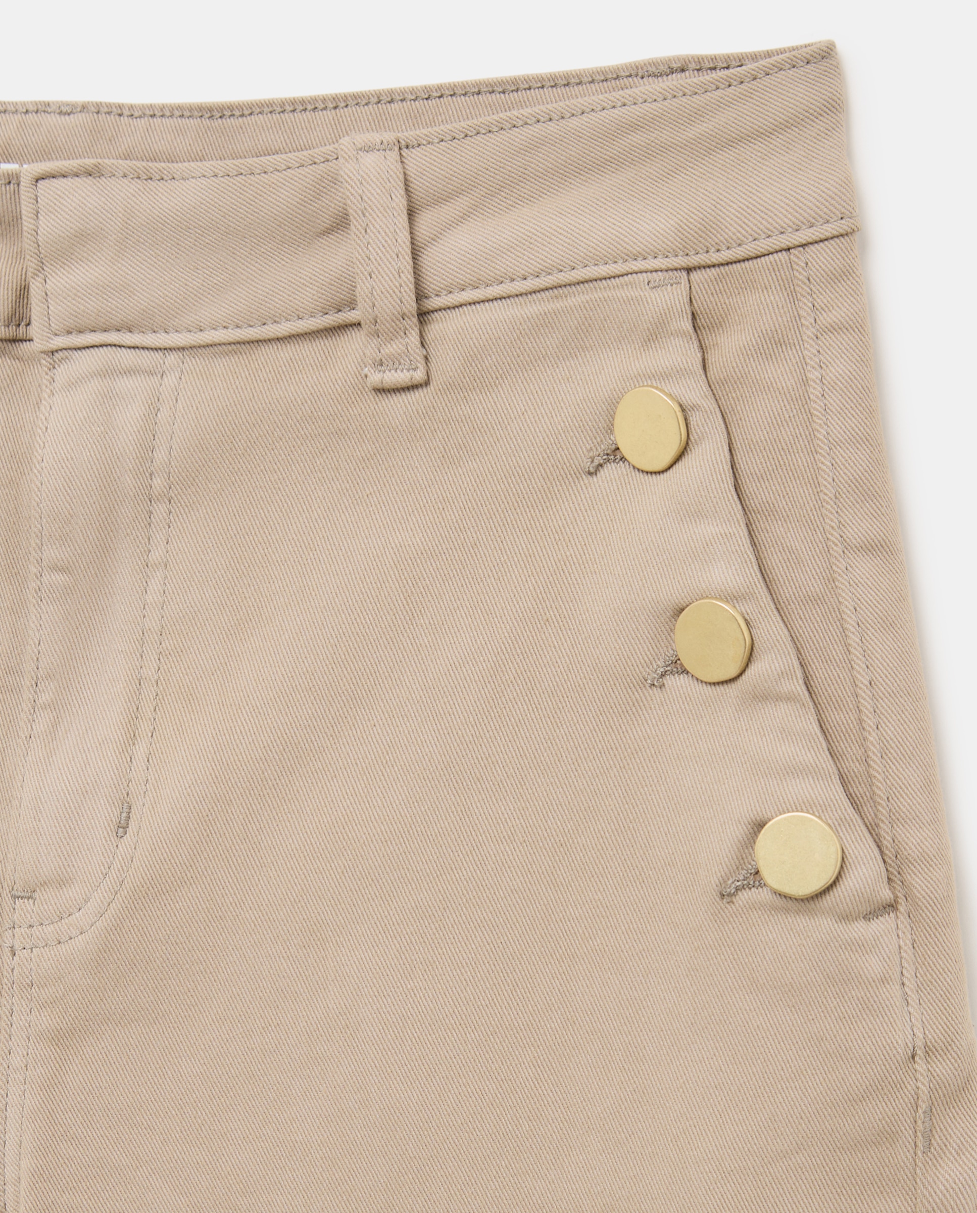 Calças Cropped Tipo Culottes Abotoadas Vison Claro-5