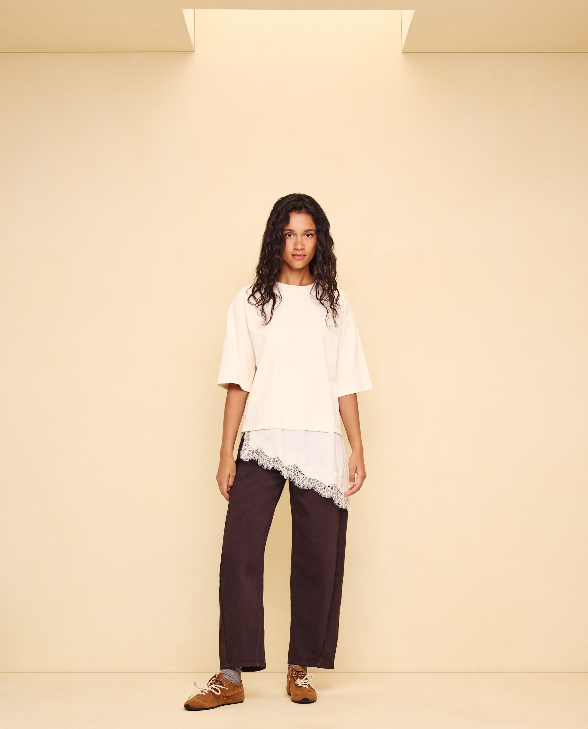 Pantalón denim de mujer barrel con tiro medio - Easy Wear - Marrón Marrón-1