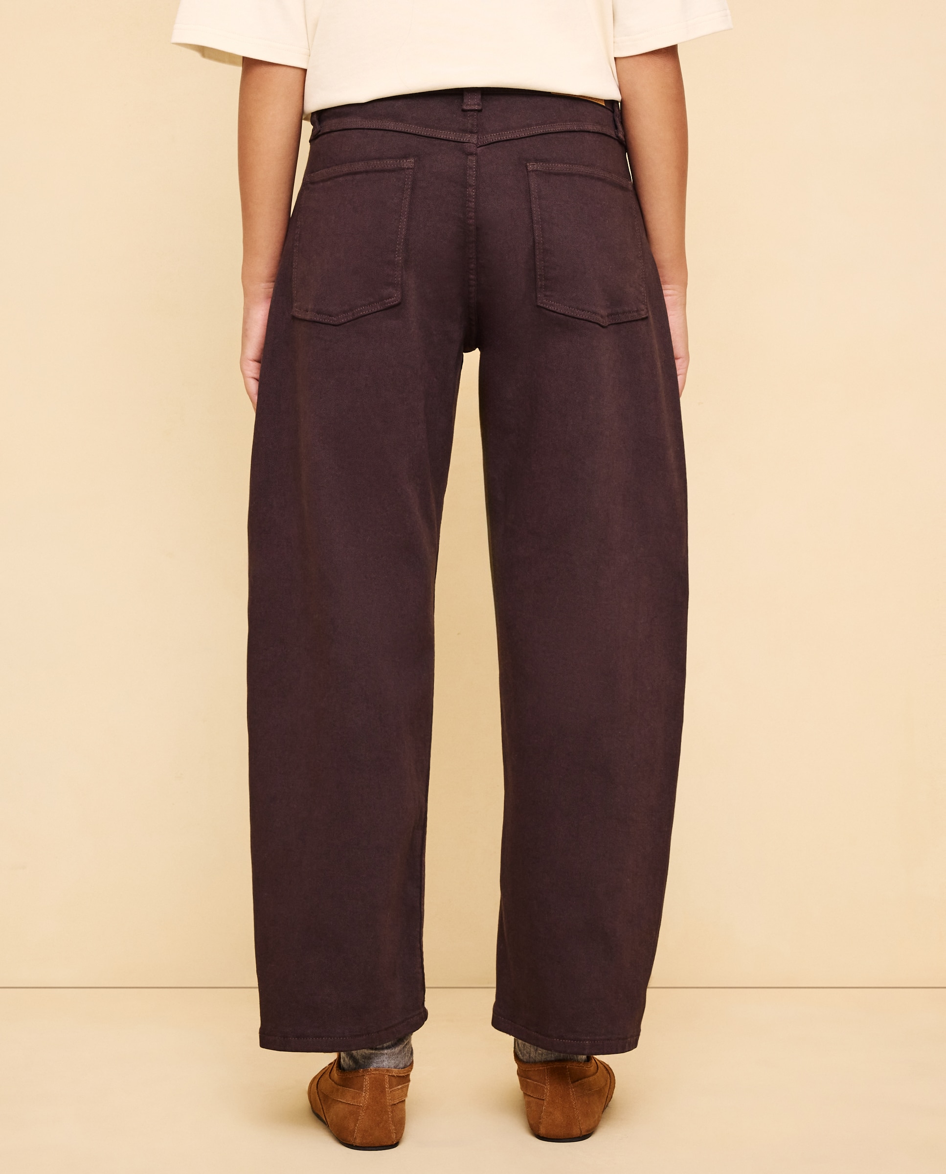 Pantalón denim de mujer barrel con tiro medio - Easy Wear - Marrón Marrón-3