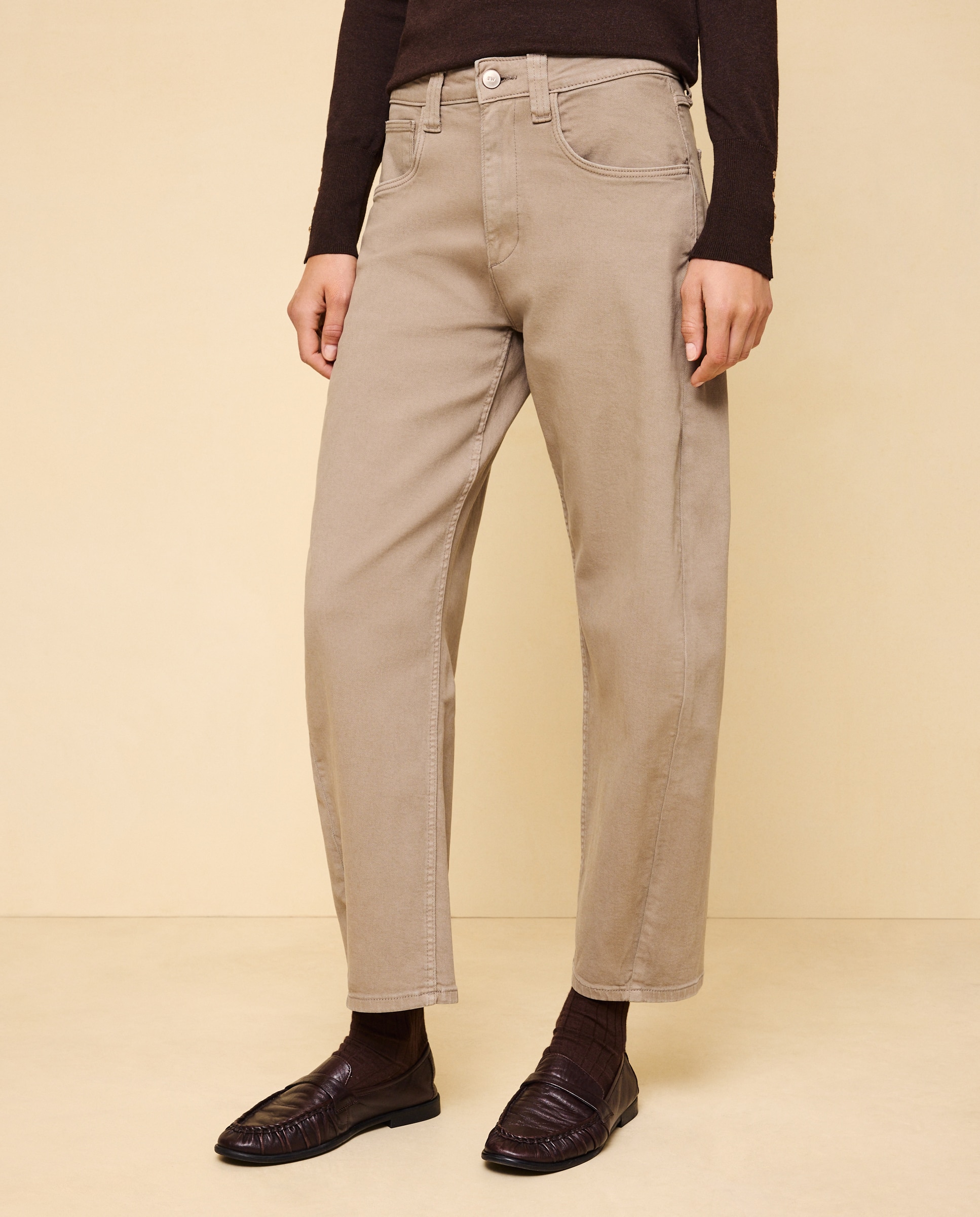 Pantalón denim de mujer barrel con tiro medio - Easy Wear - Visón claro Visón claro-2