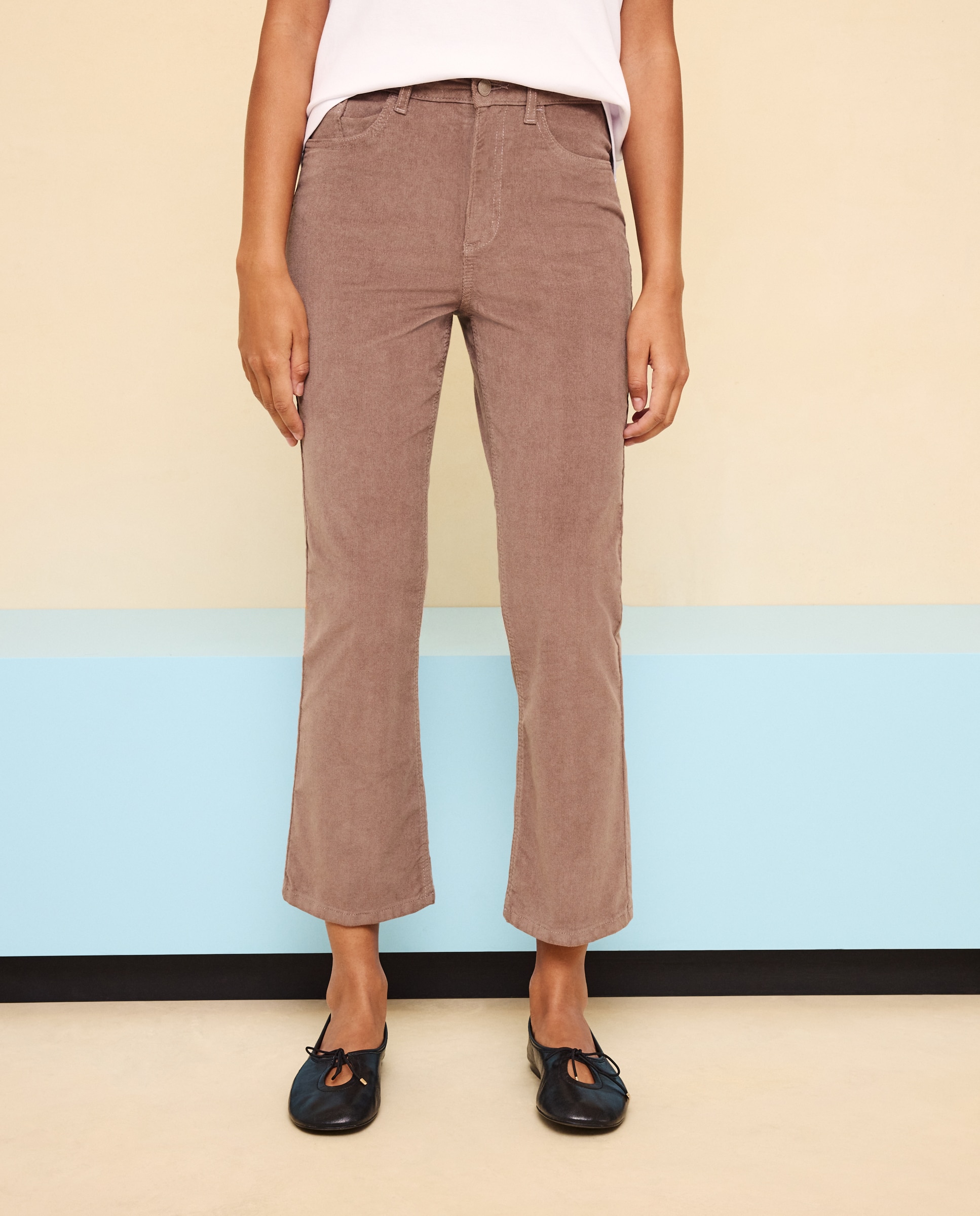 Imagen 2 de Pantalón pana de mujer crop flare - Easy Wear - Visón claro Visón claro