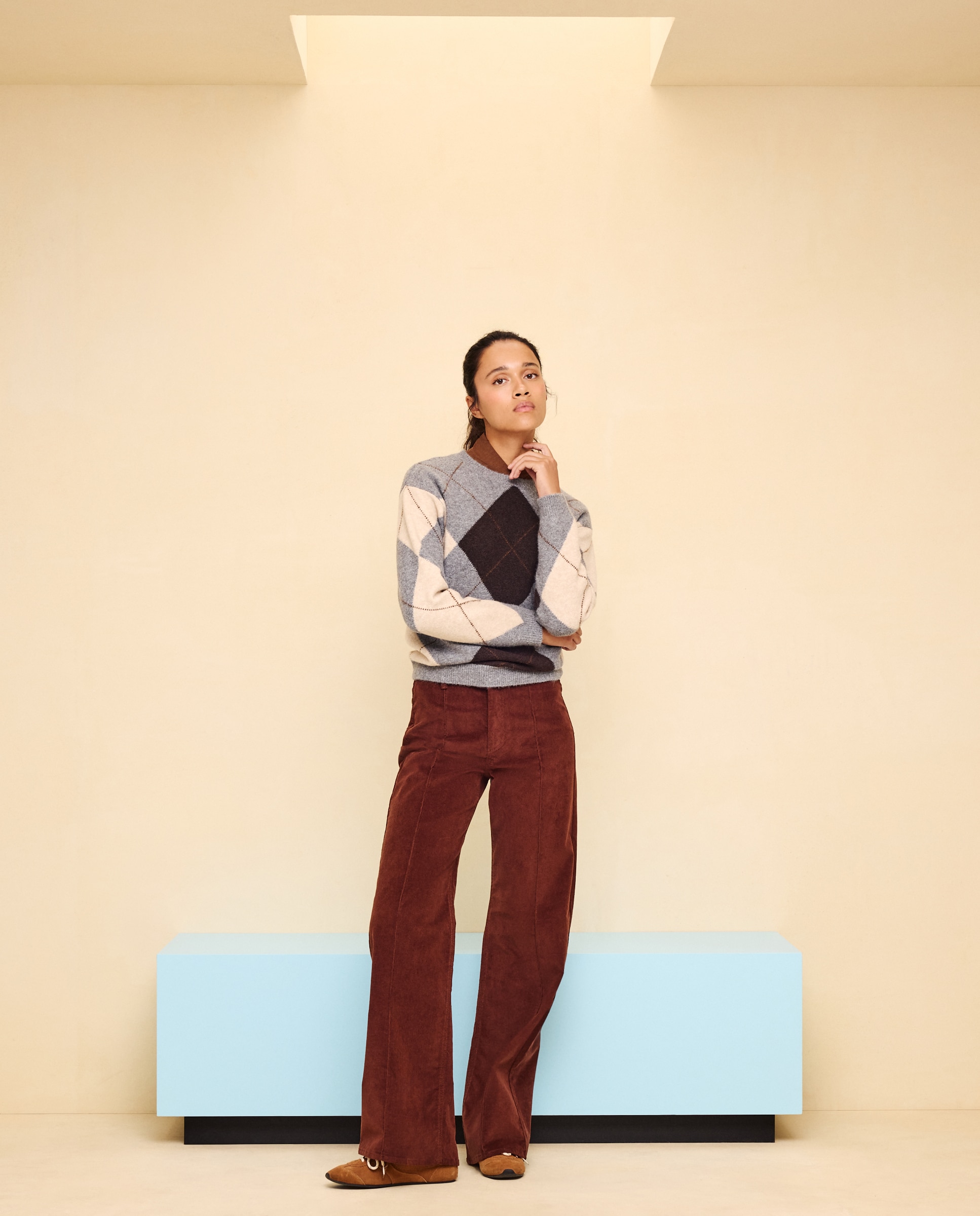Pantalón pana de mujer wideleg con costura central - Easy Wear - 770 Terracota 770 Terracota-1
