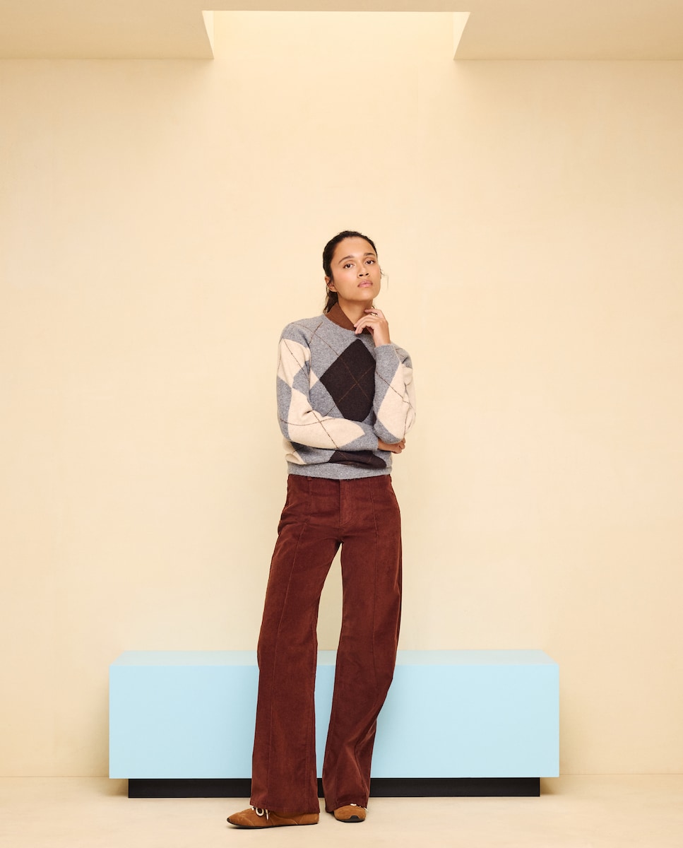 Imagen 0 de Pantalón pana de mujer wideleg con costura central Burdeos