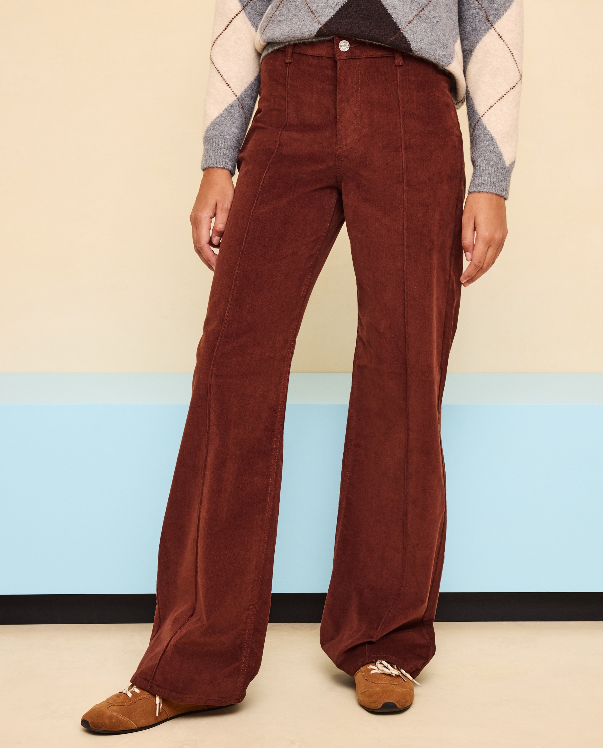 Pantalón pana de mujer wideleg con costura central - Easy Wear - 770 Terracota 770 Terracota-2
