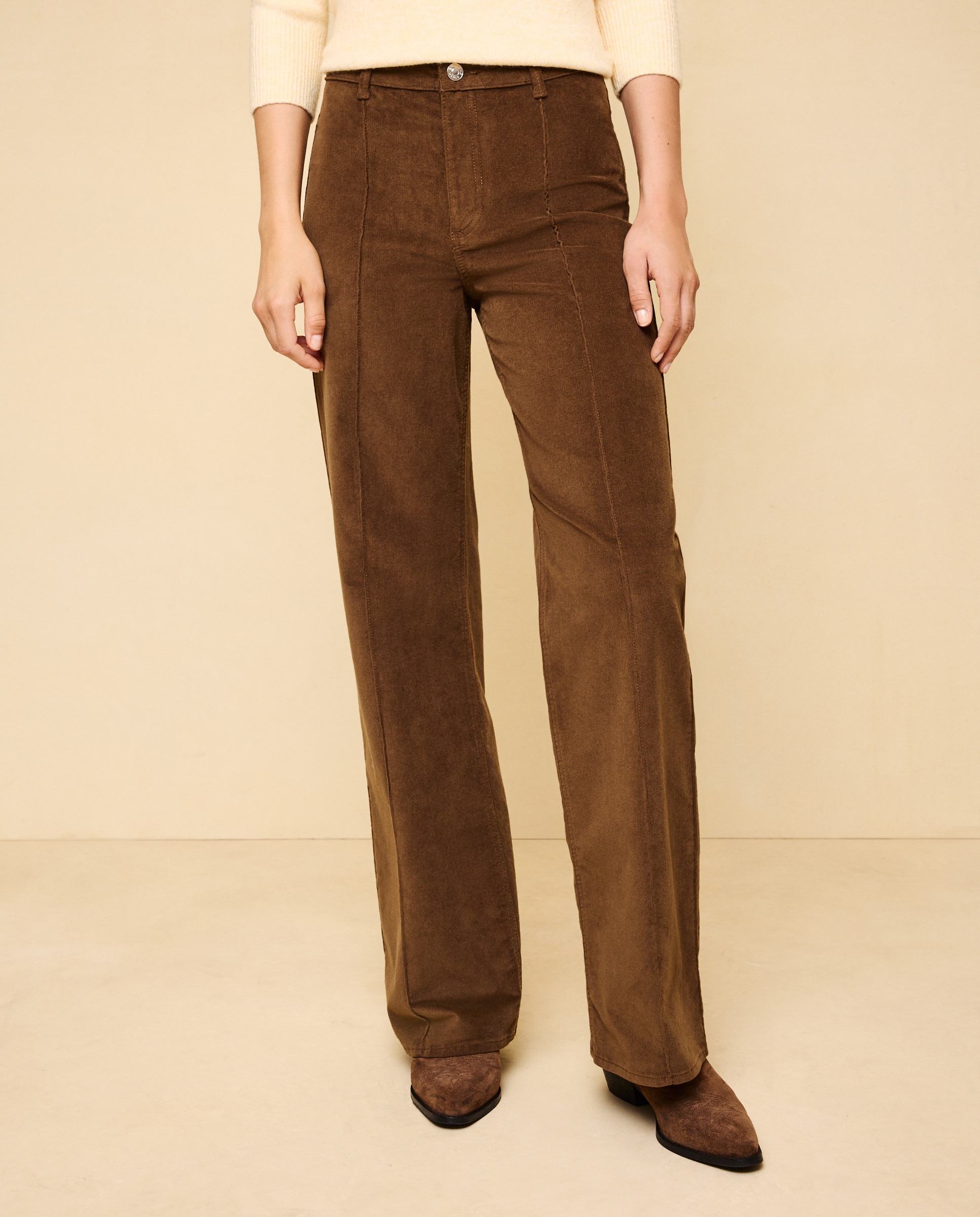 Pantalón pana de mujer wideleg con costura central - Easy Wear - 560 Oliva 560 Oliva-2