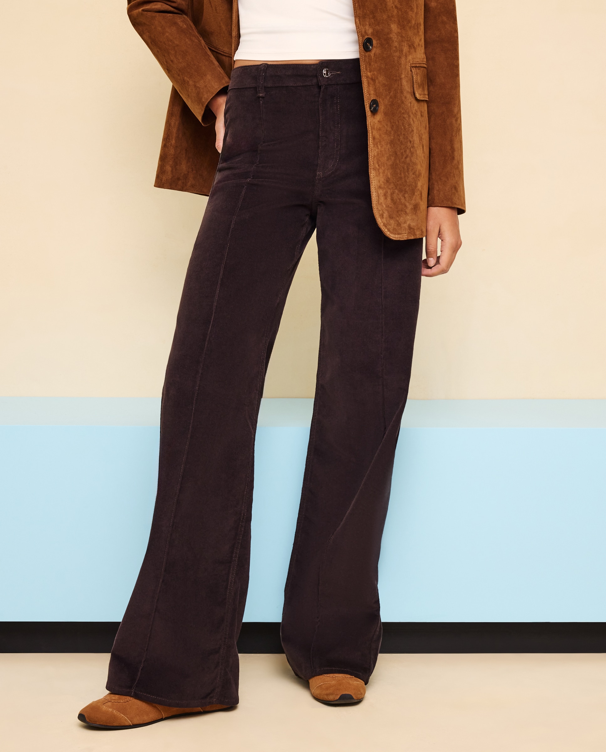 Pantalón pana de mujer wideleg con costura central - Easy Wear - Burdeos Burdeos-2