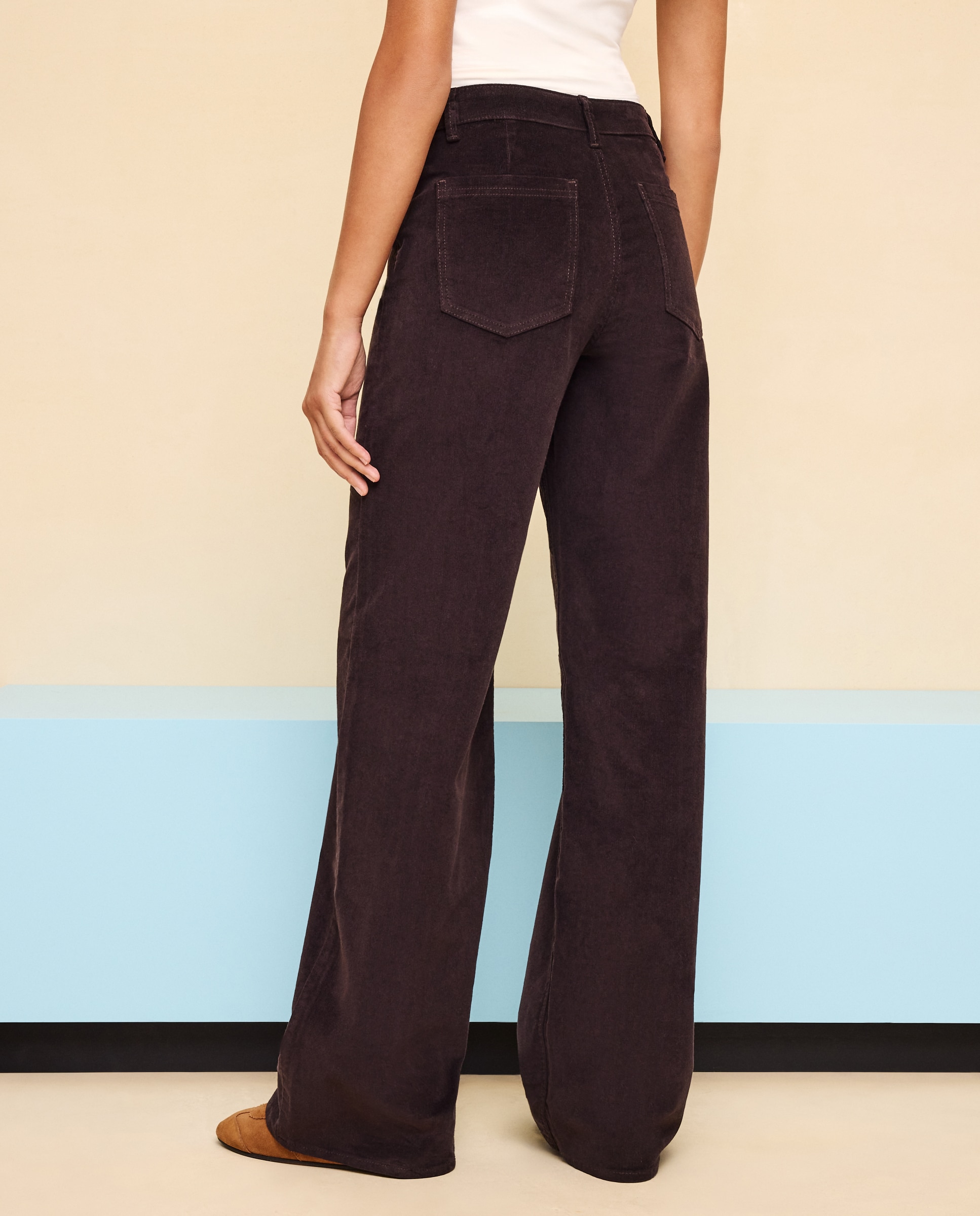 Pantalón pana de mujer wideleg con costura central - Easy Wear - Burdeos Burdeos-3