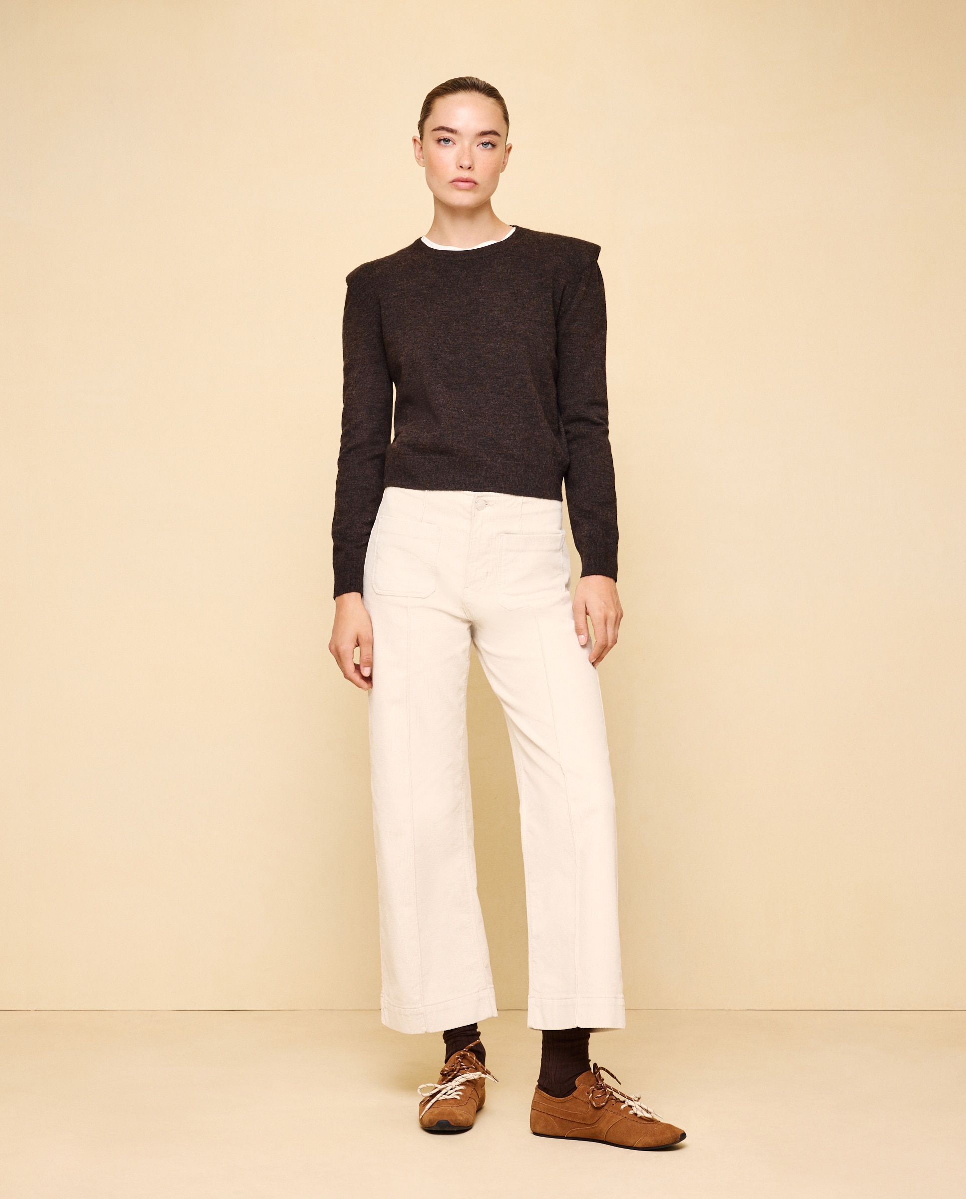 Pantalón pana de mujer crop culotte - Easy Wear - Blanco roto Blanco roto-1