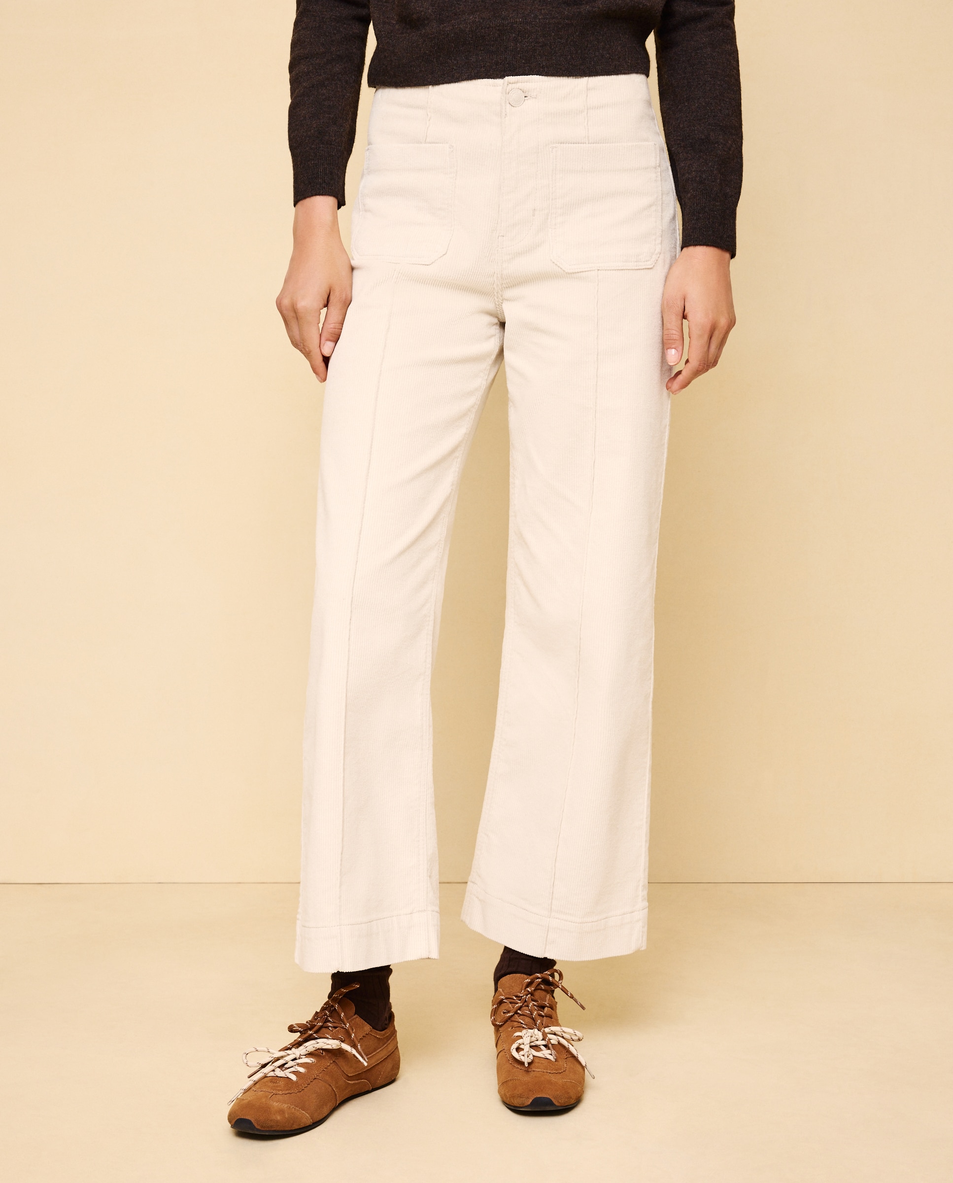 Pantalón pana de mujer crop culotte - Easy Wear - Blanco roto Blanco roto-2