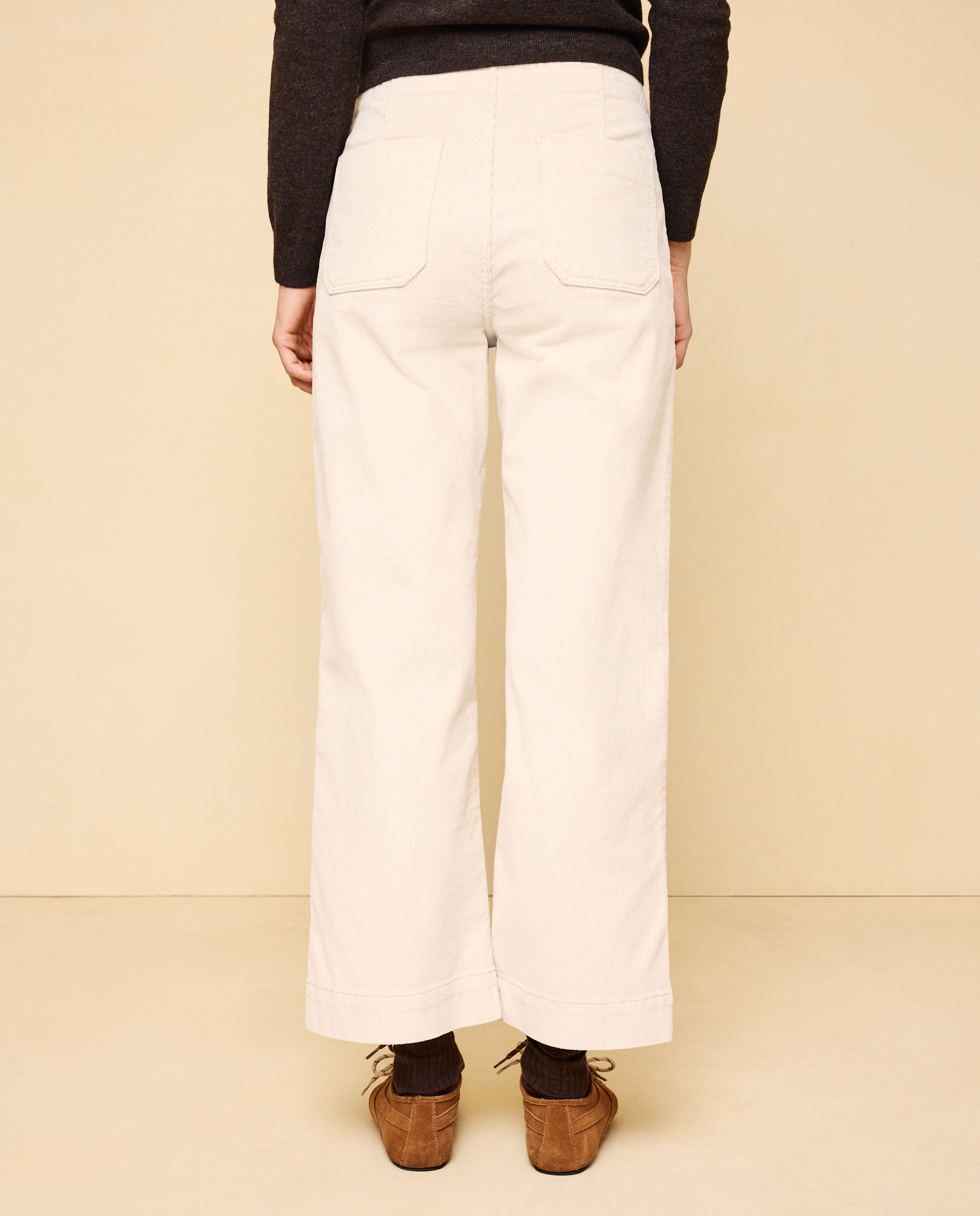 Pantalón pana de mujer crop culotte - Easy Wear - Blanco roto Blanco roto-3