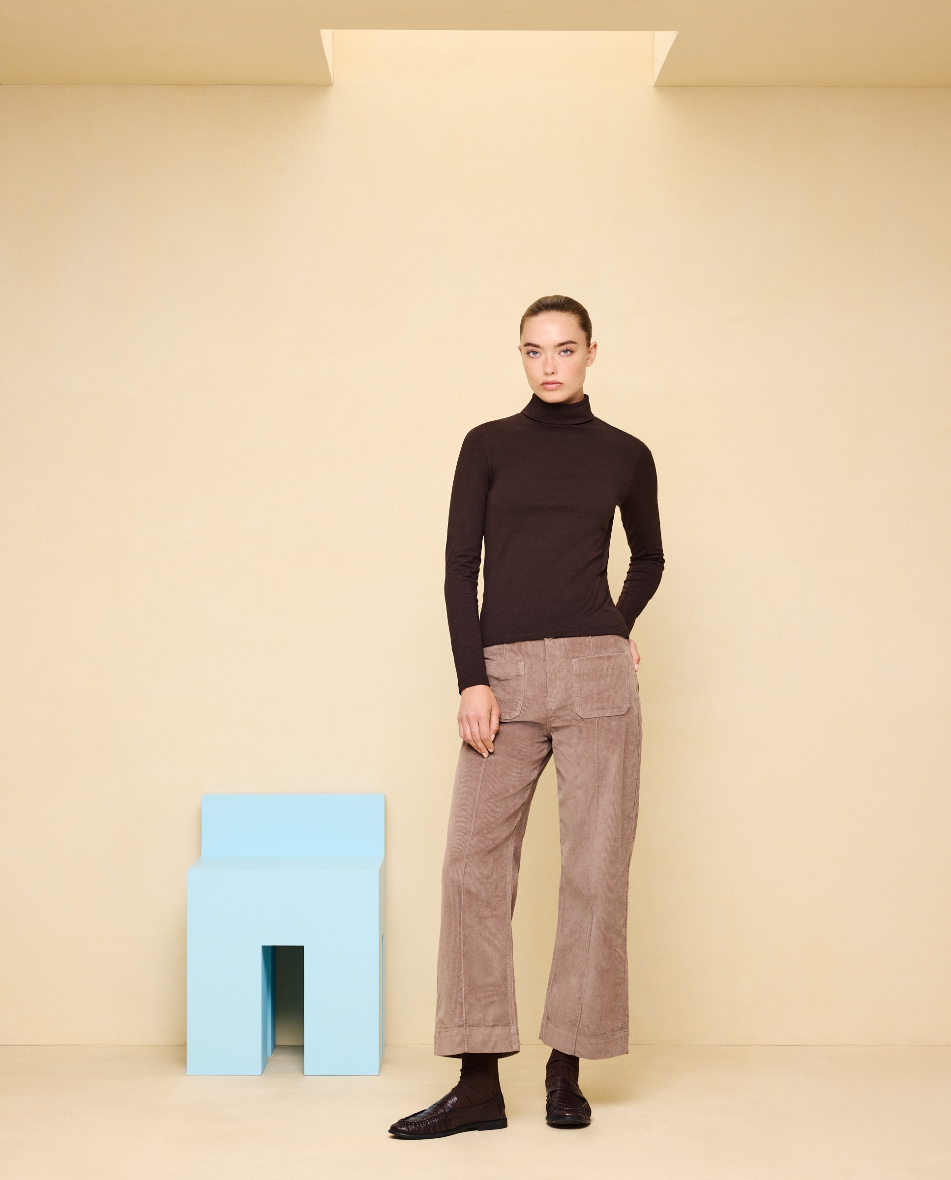 Pantalón pana de mujer crop culotte - Easy Wear - Visón claro Visón claro-1