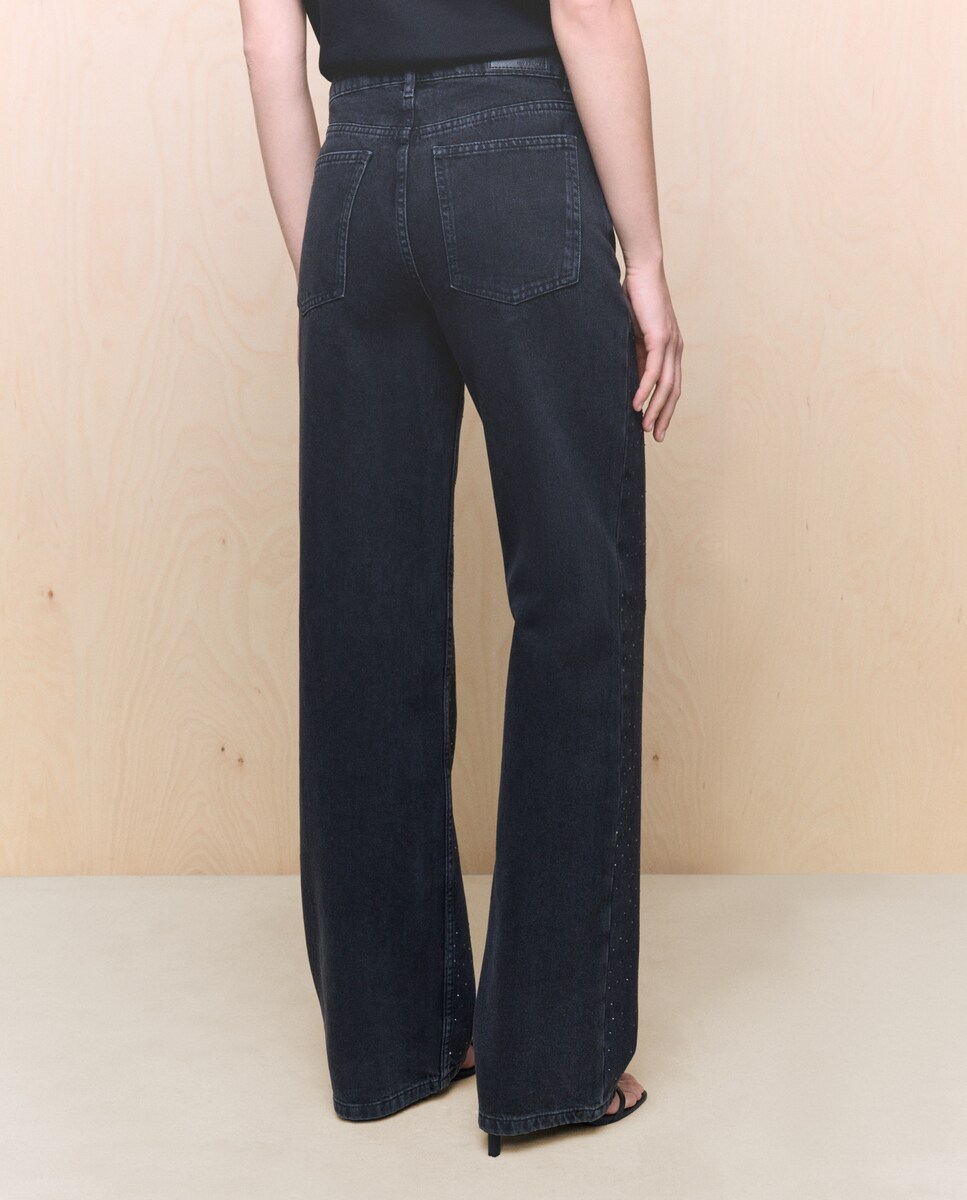 Jeans Wideleg com Decoração Preto Intenso-3