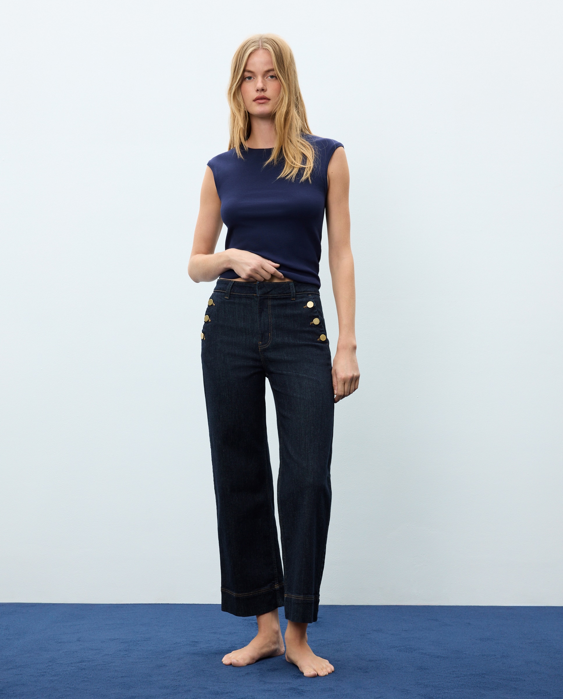 Pantalón denim de mujer crop culotte abotonado - Easy Wear - Indigo Indigo-1