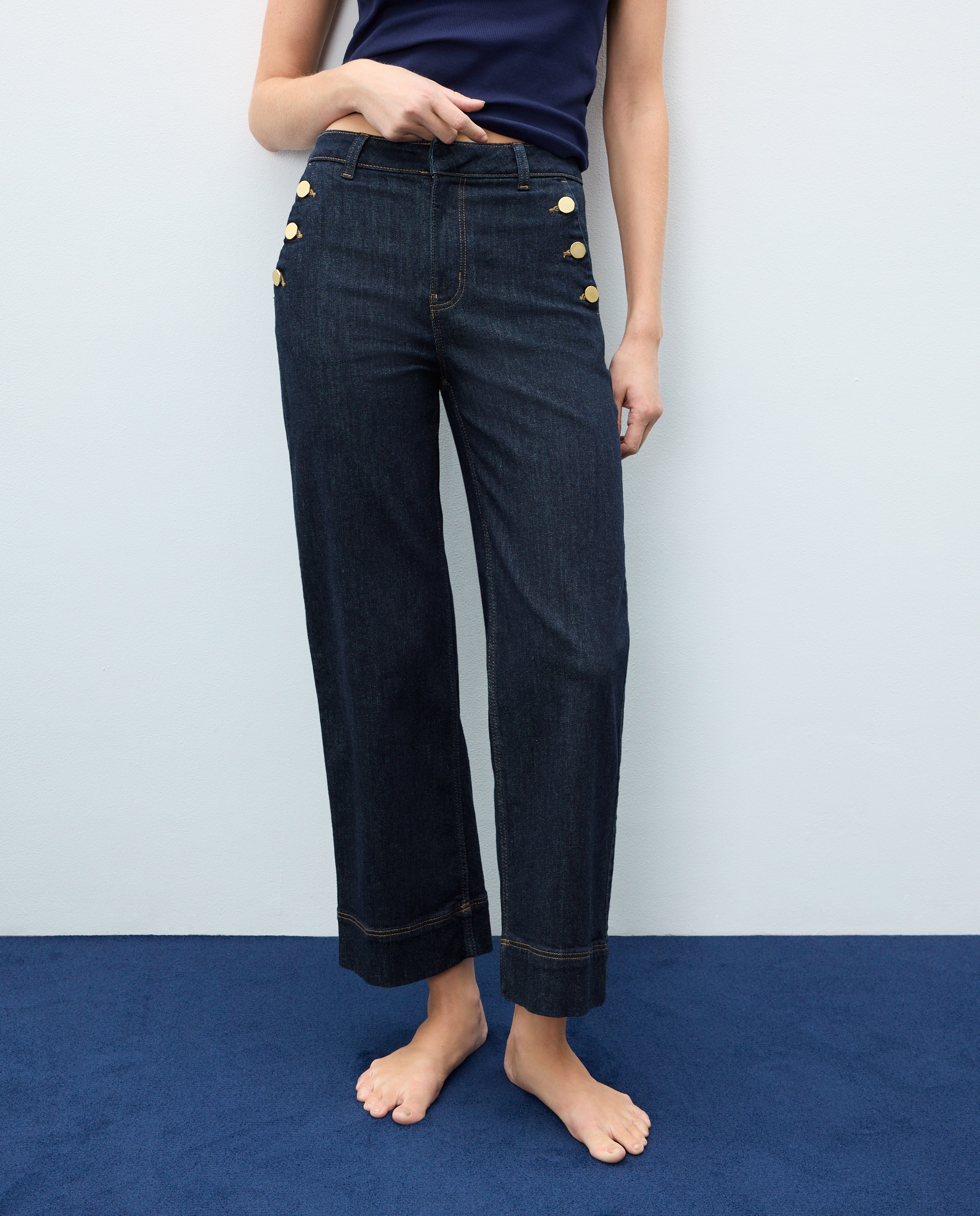 Pantalón denim de mujer crop culotte abotonado - Easy Wear - Indigo Indigo-2