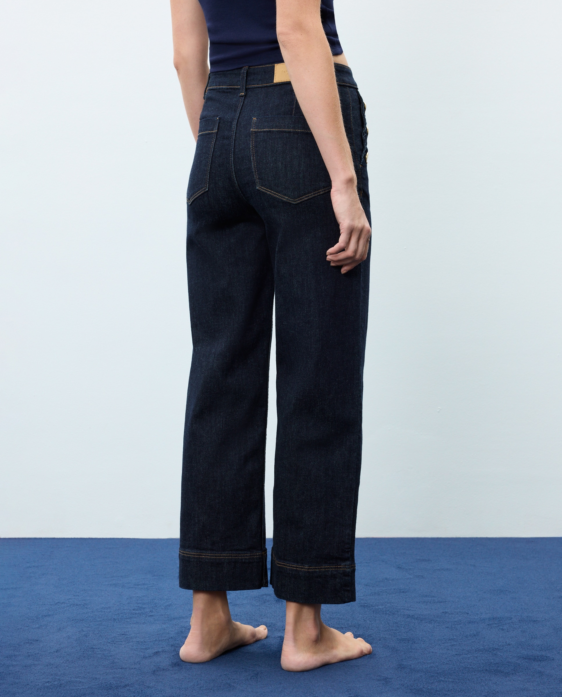 Pantalón denim de mujer crop culotte abotonado - Easy Wear - Indigo Indigo-3