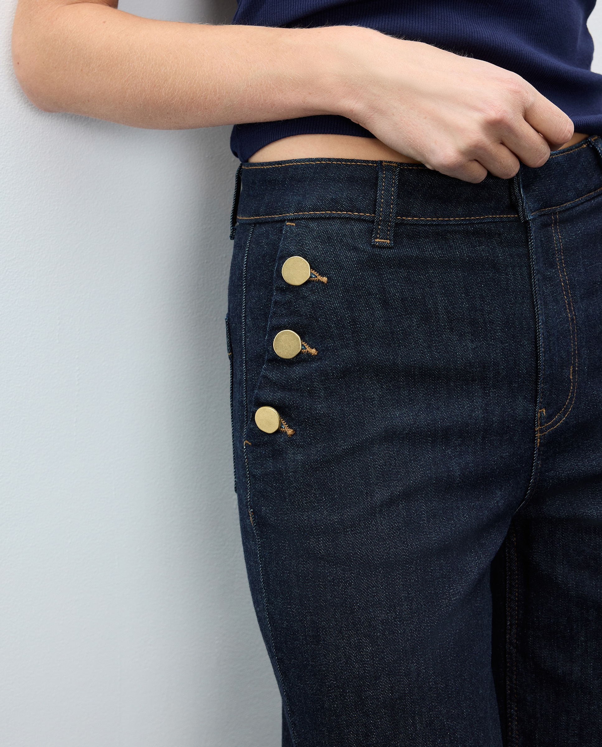 Pantalón denim de mujer crop culotte abotonado - Easy Wear - Indigo Indigo-4