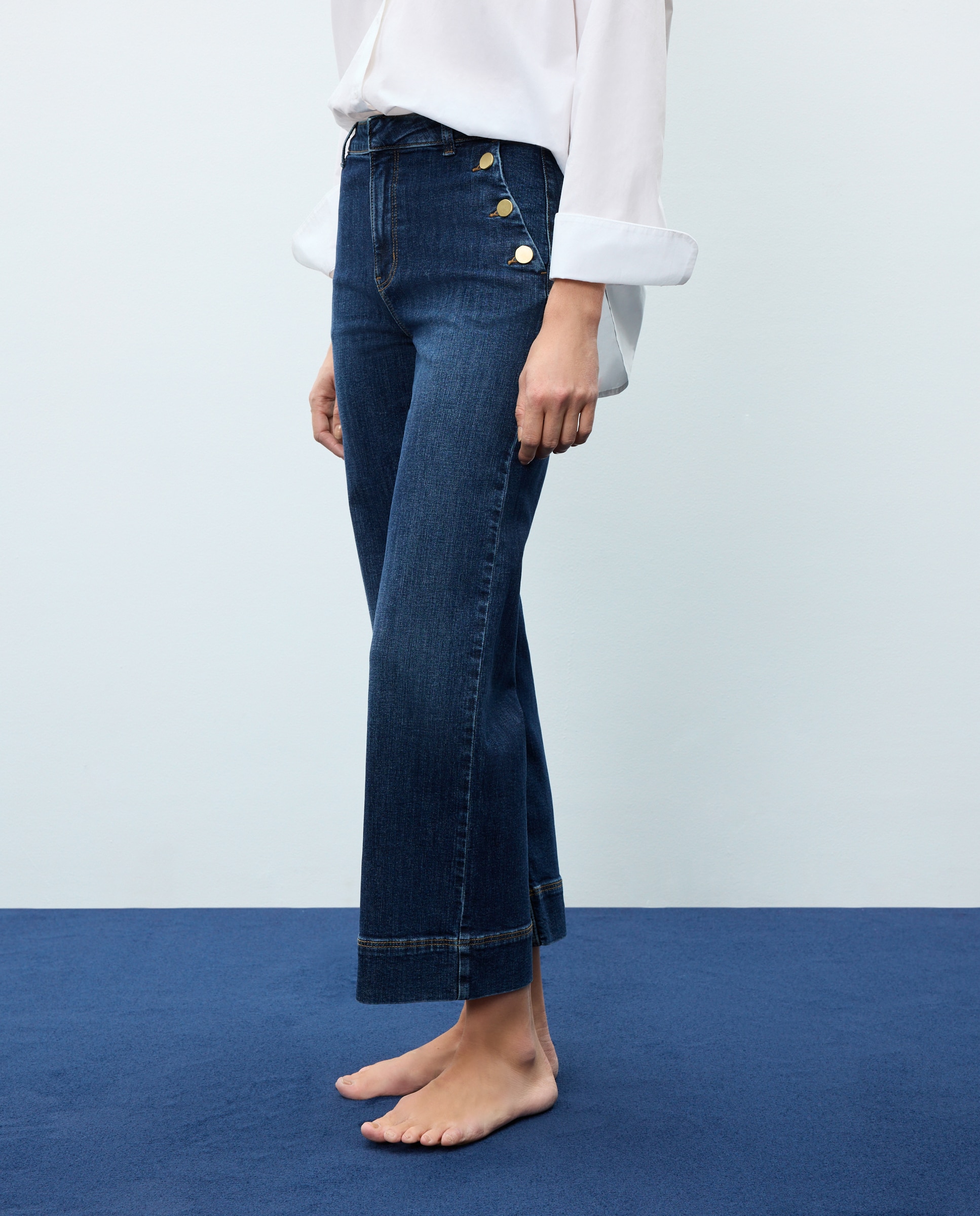 Pantalón denim de mujer crop culotte abotonado - Easy Wear - Azul Suave Azul Suave-2