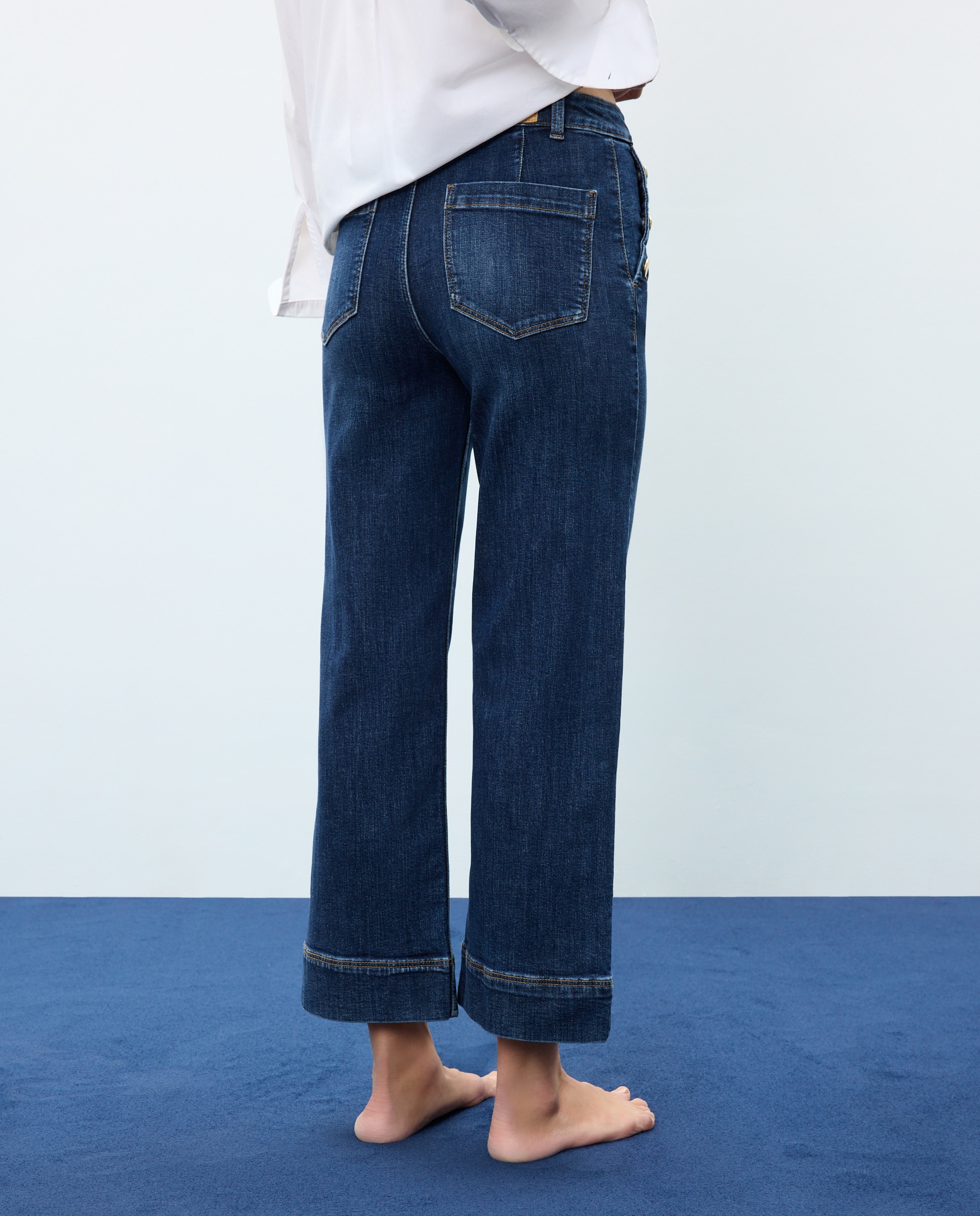 Pantalón denim de mujer crop culotte abotonado - Easy Wear - Azul Suave Azul Suave-3