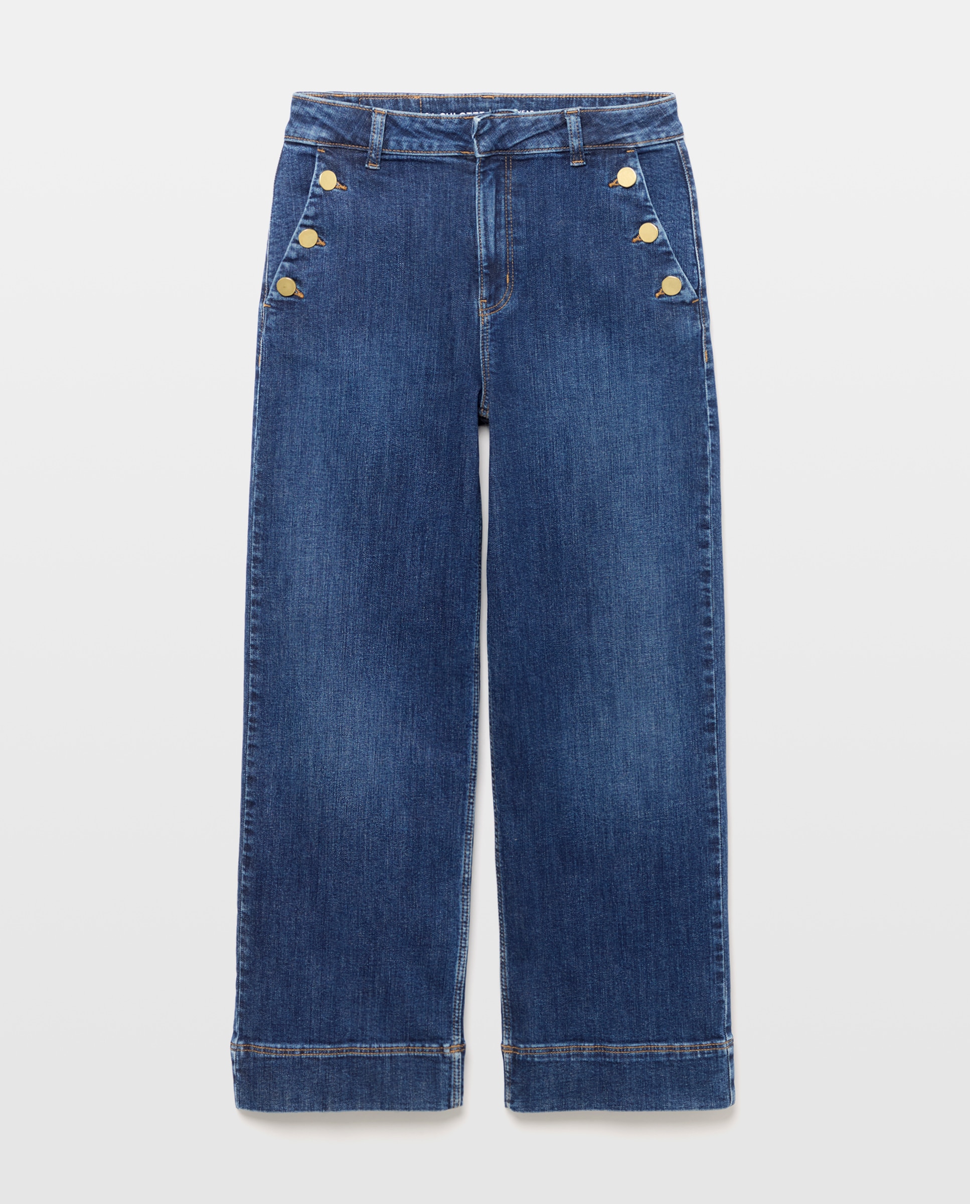 Pantalón denim de mujer crop culotte abotonado - Easy Wear - Azul Suave Azul Suave-4