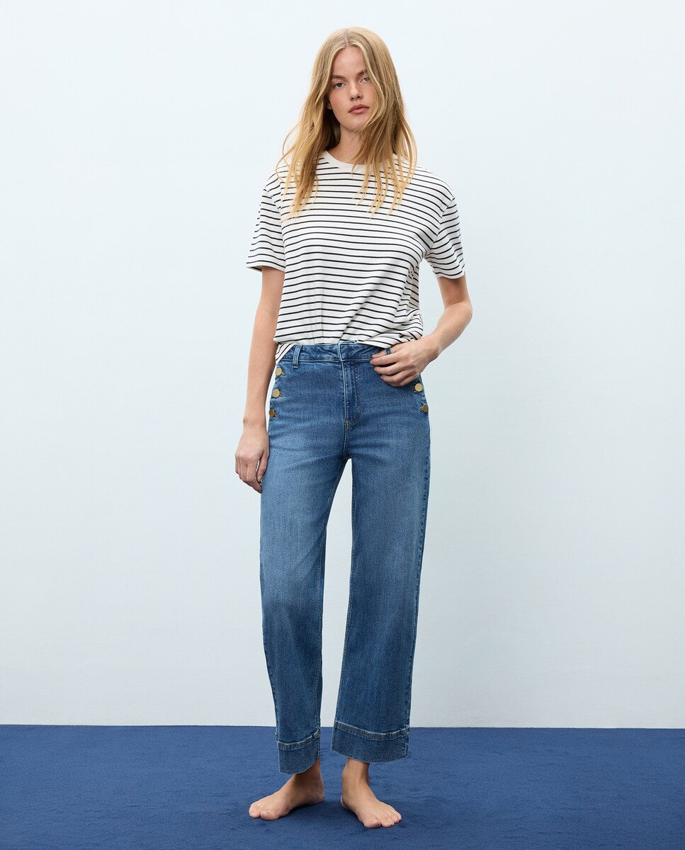 Imagen 0 de Pantalón denim  de mujer crop culotte abotonado Cerúleo
