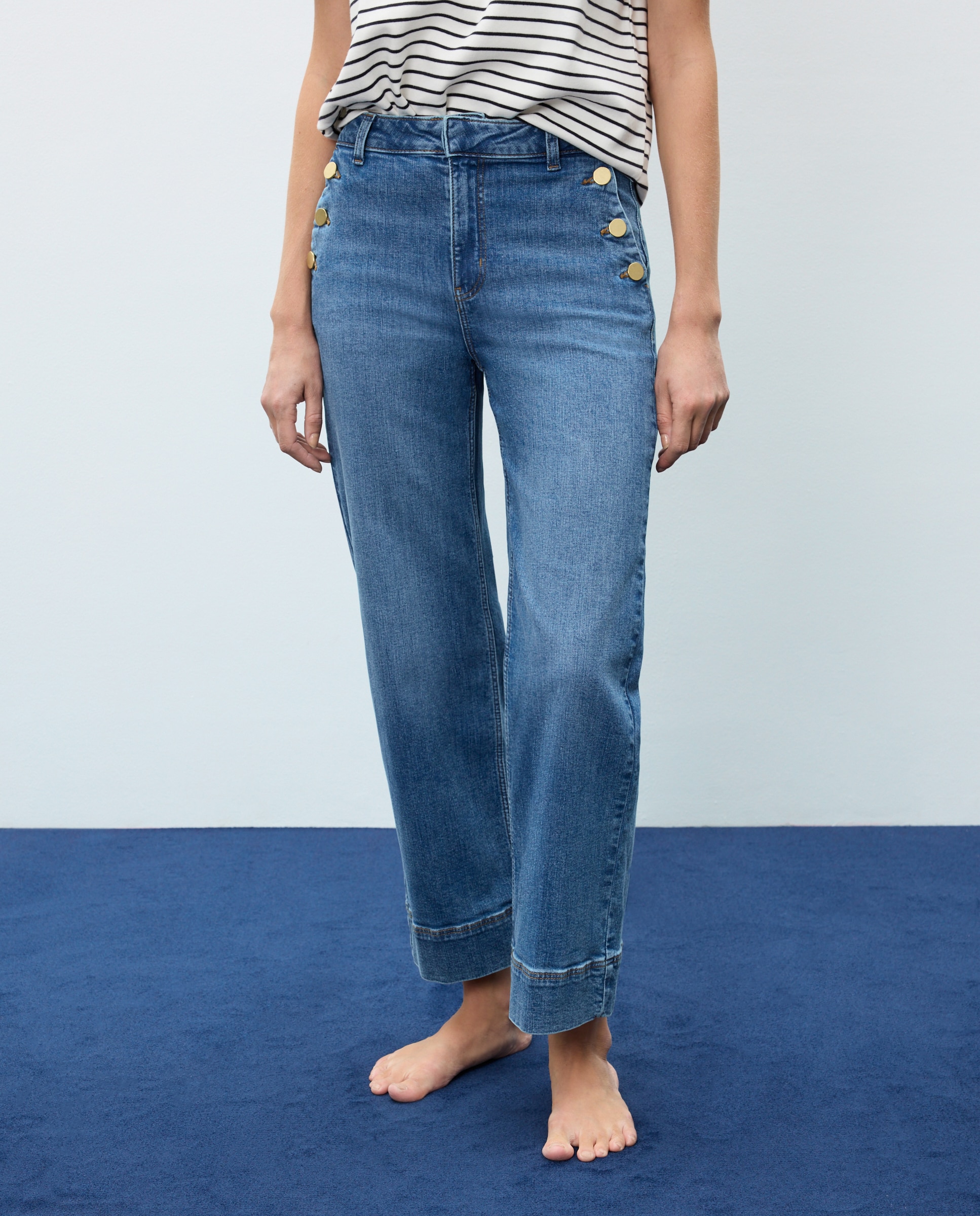 Pantalón denim de mujer crop culotte abotonado - Easy Wear - Azul pálido Azul pálido-2