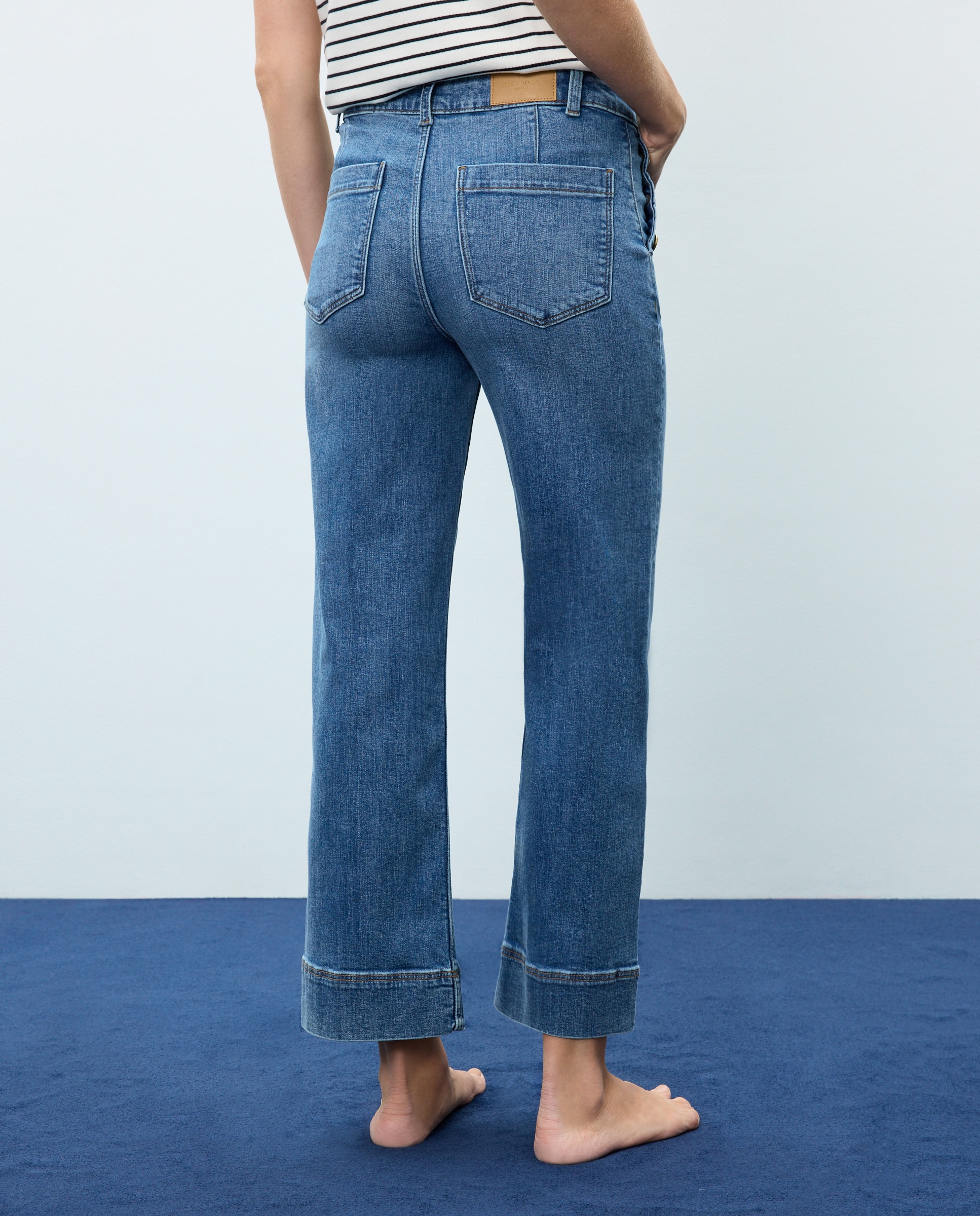 Pantalón denim de mujer crop culotte abotonado - Easy Wear - Azul pálido Azul pálido-3