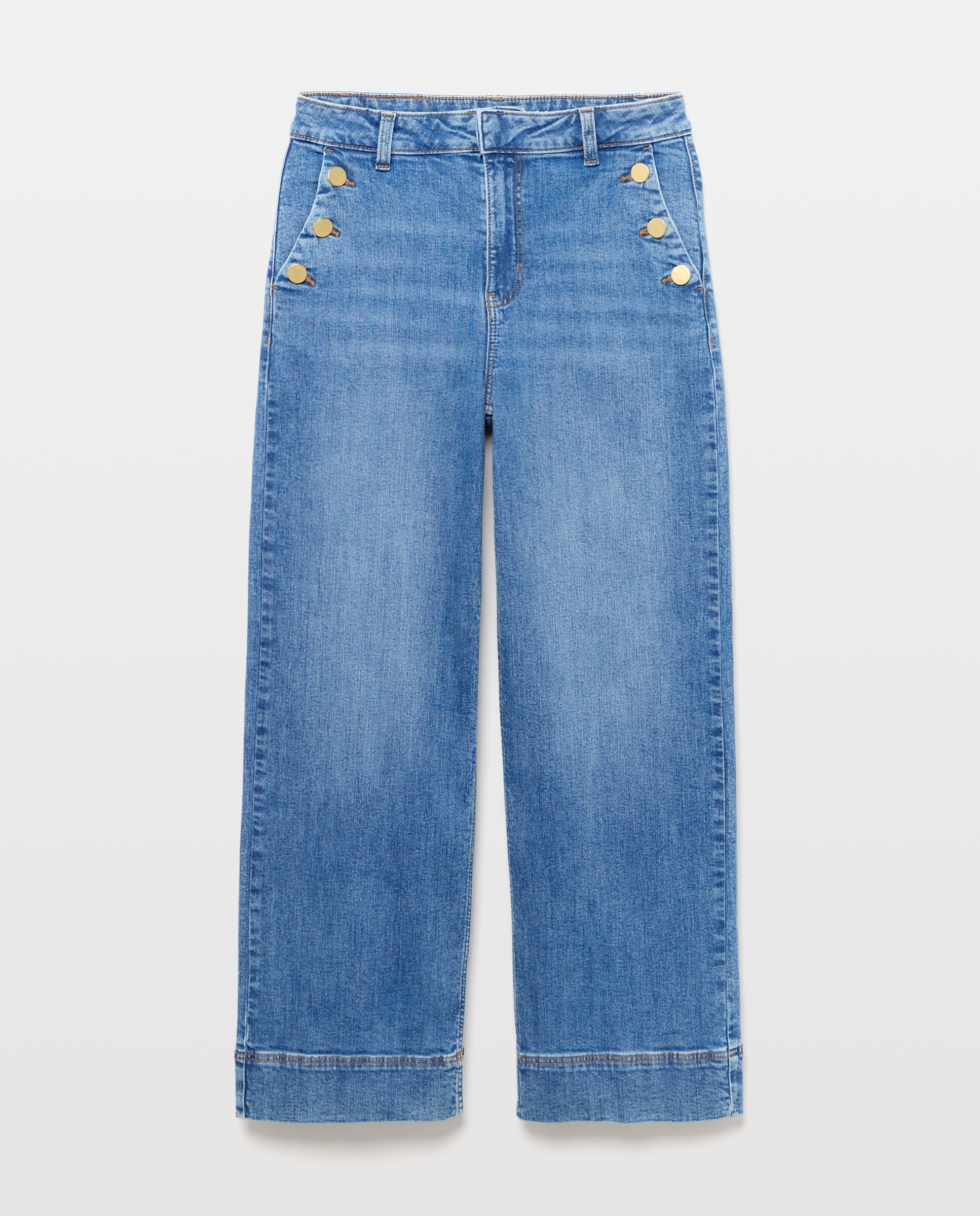 Pantalón denim de mujer crop culotte abotonado - Easy Wear - Azul pálido Azul pálido-4
