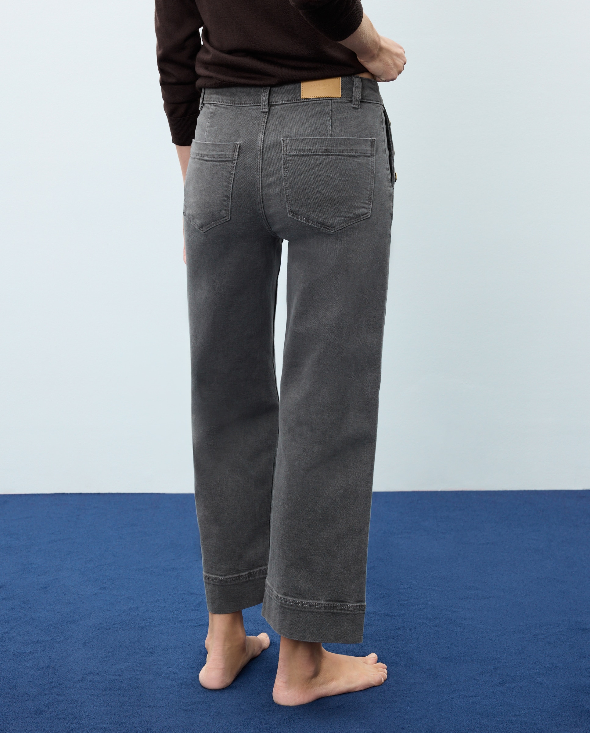 Pantalón denim de mujer crop culotte abotonado - Easy Wear - Gris Gris-3