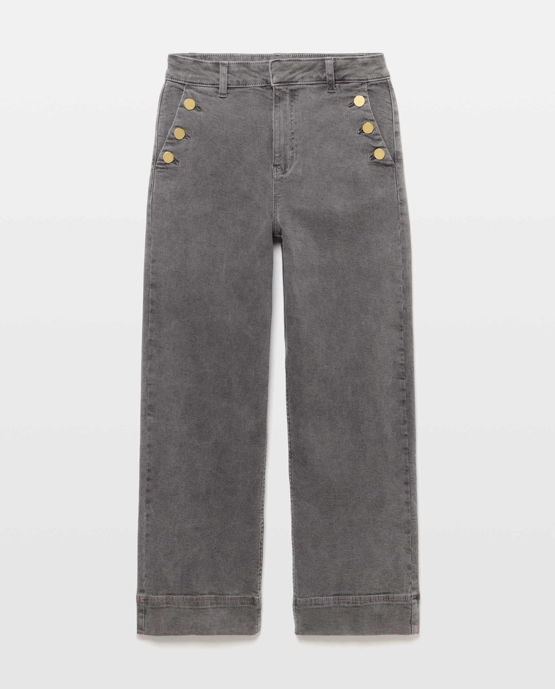 Pantalón denim de mujer crop culotte abotonado - Easy Wear - Gris Gris-4
