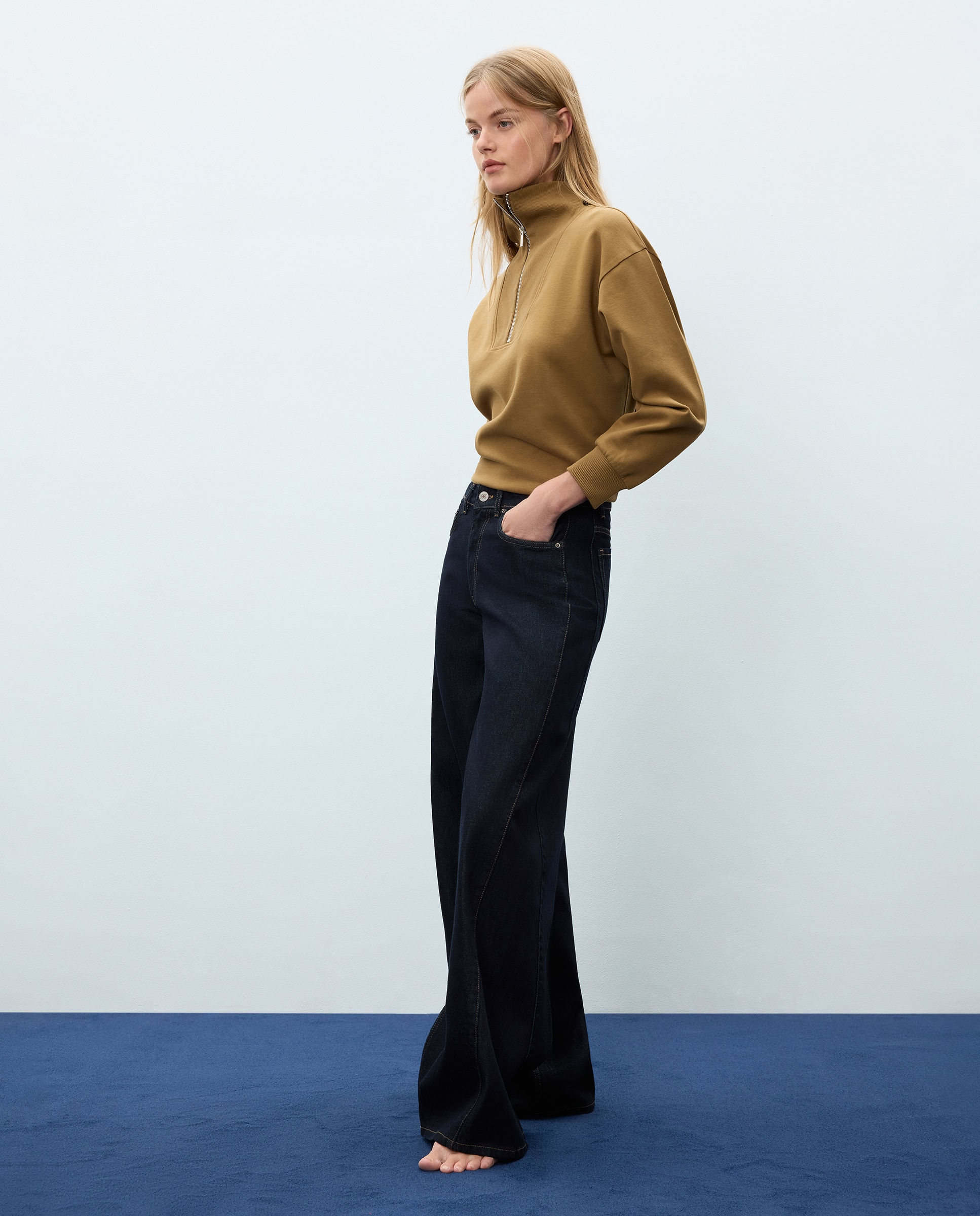Pantalón denim de mujer palazzo con costura adelantada - Easy Wear - Azul Suave Azul Suave-1