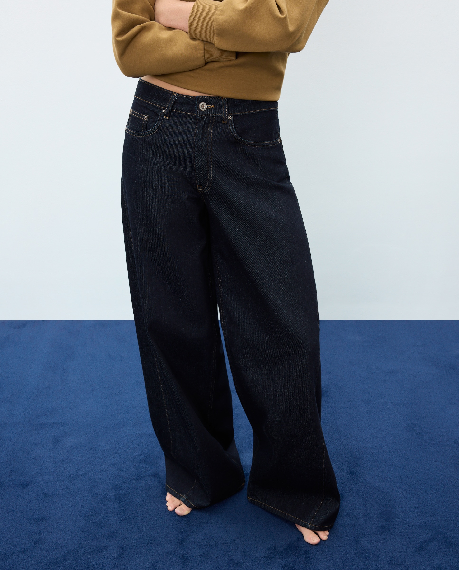 Pantalón denim de mujer palazzo con costura adelantada - Easy Wear - Azul Suave Azul Suave-2
