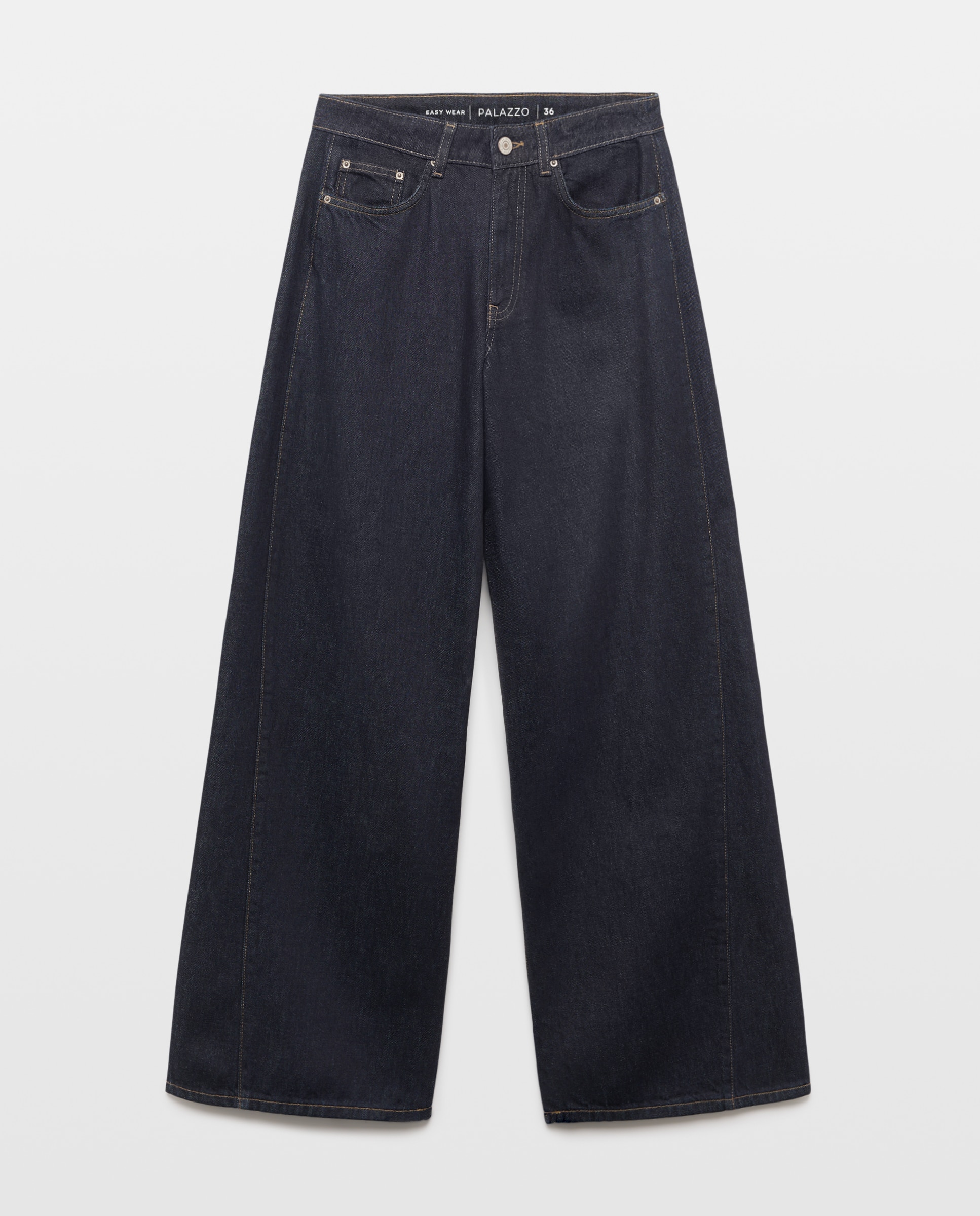 Pantalón denim de mujer palazzo con costura adelantada - Easy Wear - Azul Suave Azul Suave-4