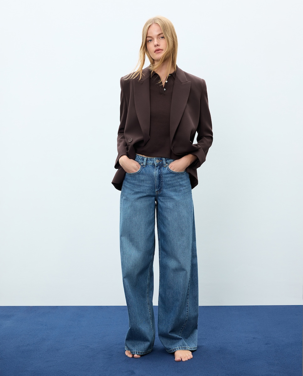 Imagen 0 de Pantalón denim de mujer palazzo con costura adelantada Azul pálido