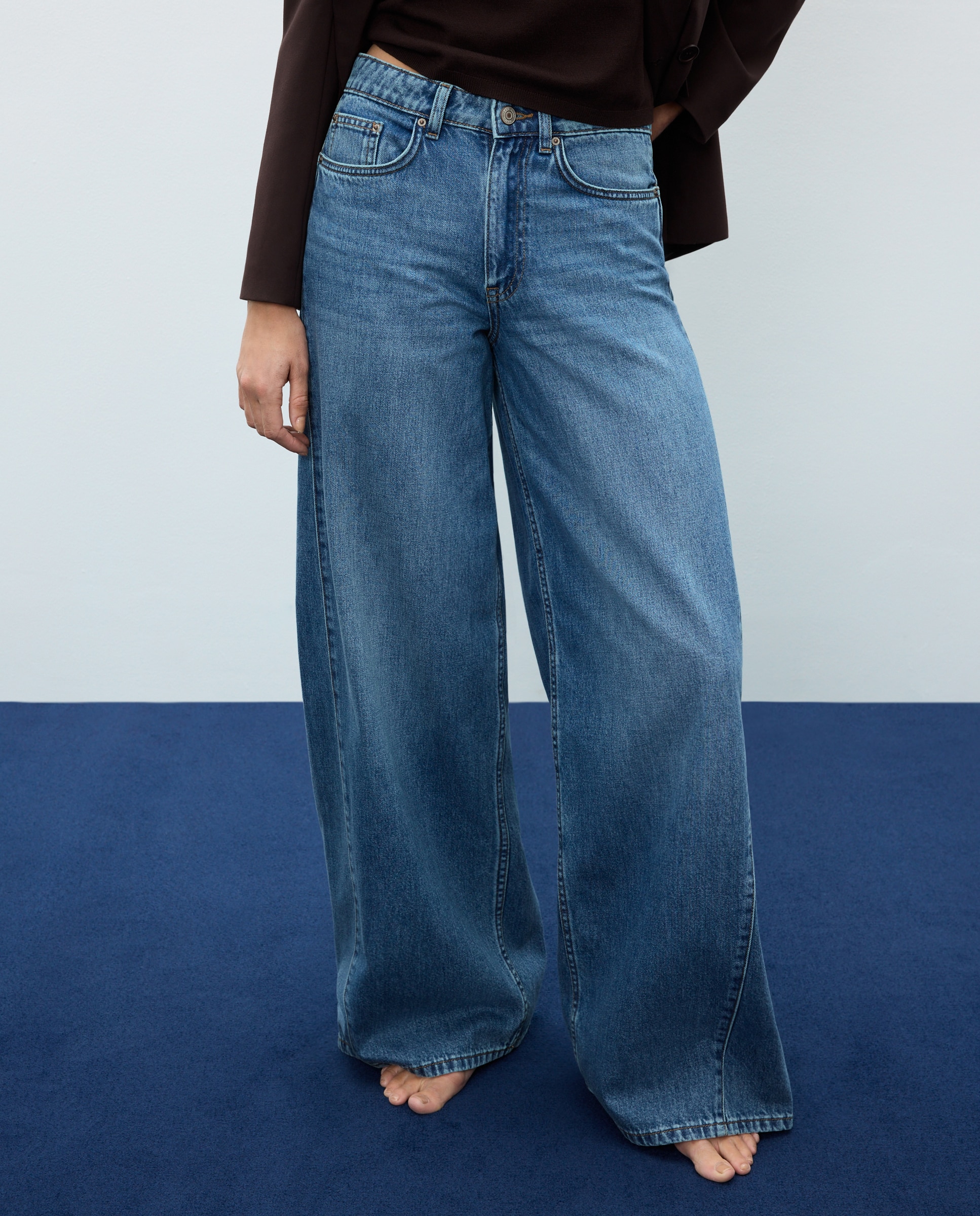 Jeans Palazzo com Costura à Frente Azul pálido-2