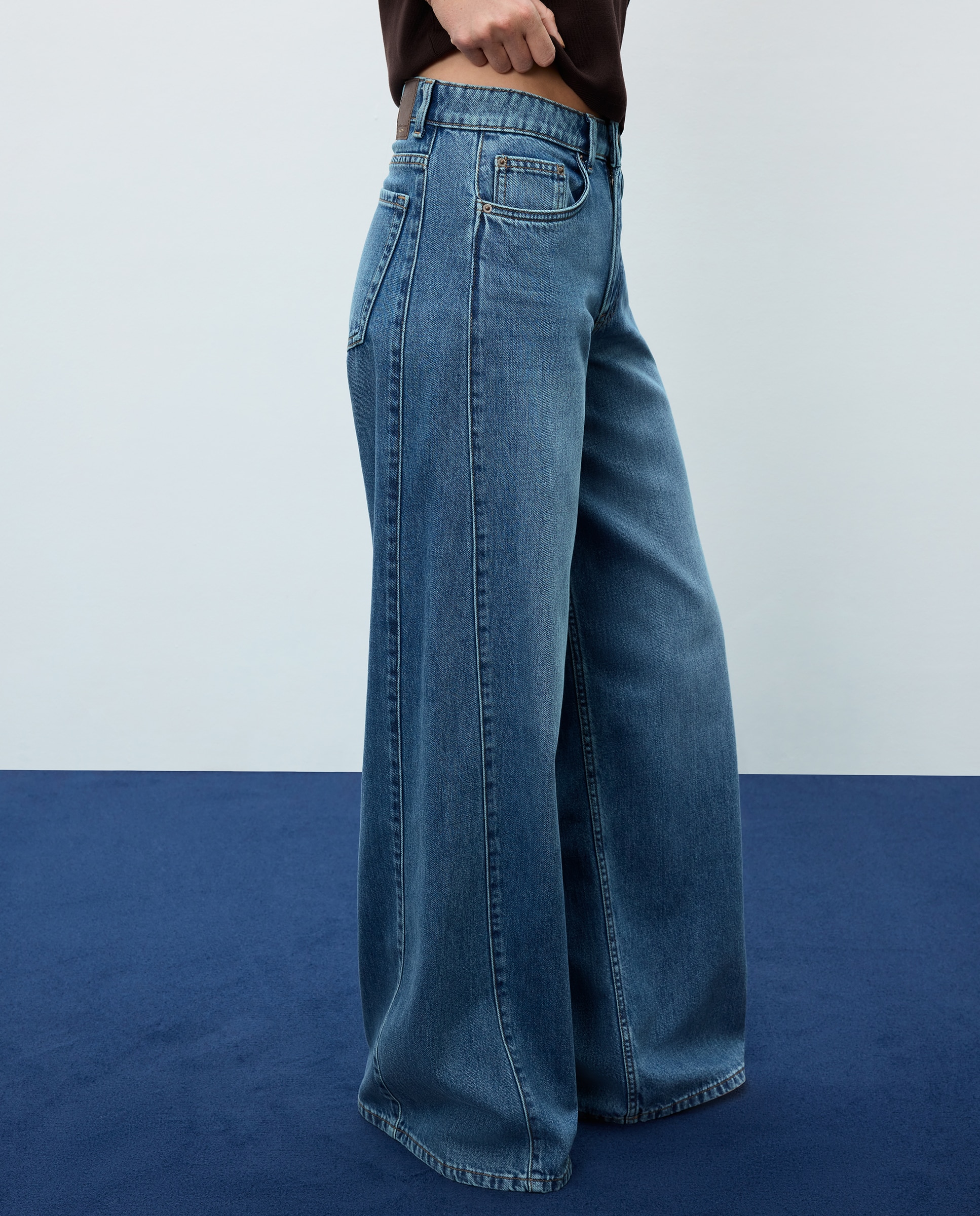 Jeans Palazzo com Costura à Frente Azul pálido-3