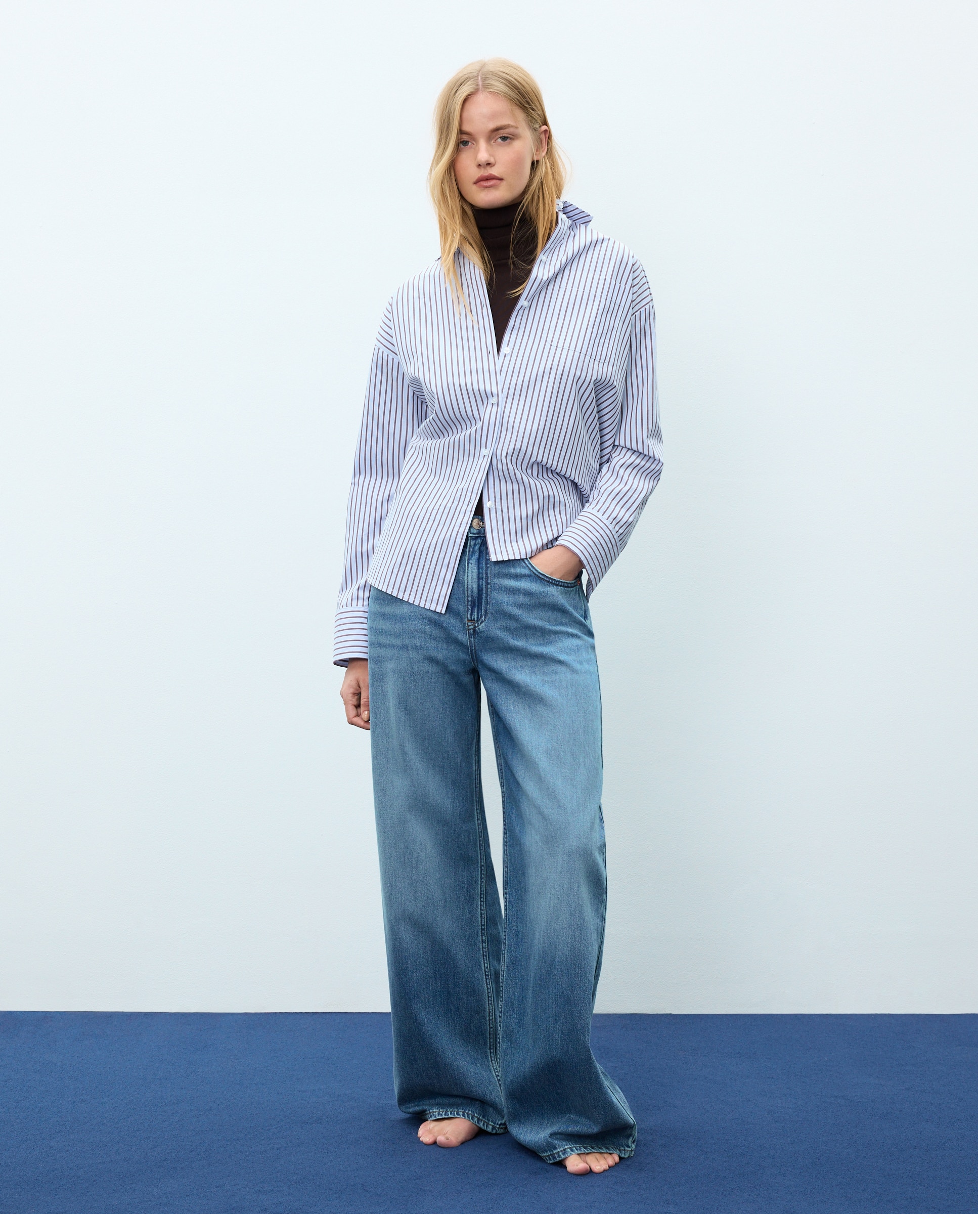 Pantalón denim de mujer wideleg con cinturón - Easy Wear - Azul pálido Azul pálido-1