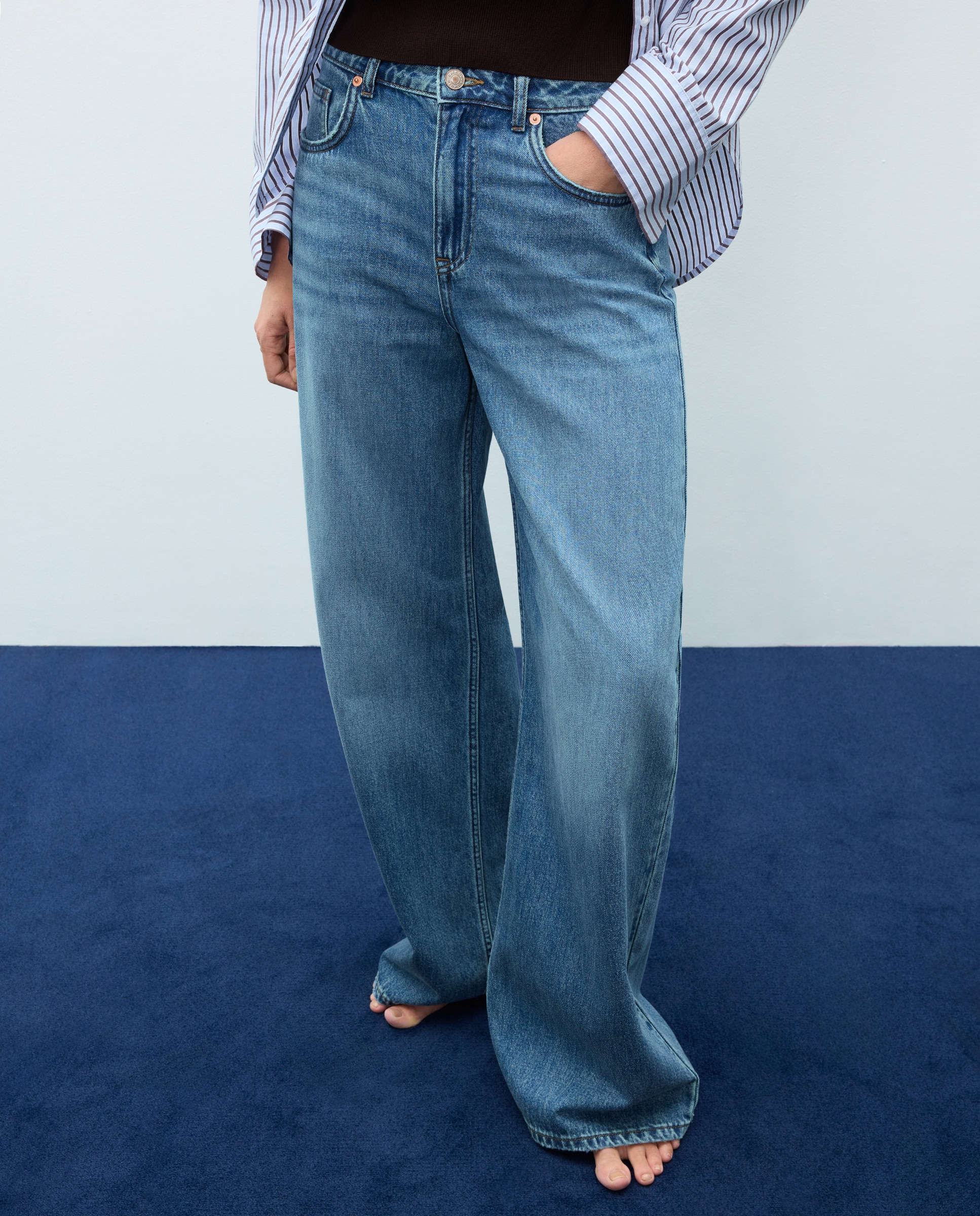 Pantalón denim de mujer wideleg con cinturón - Easy Wear - Azul pálido Azul pálido-2