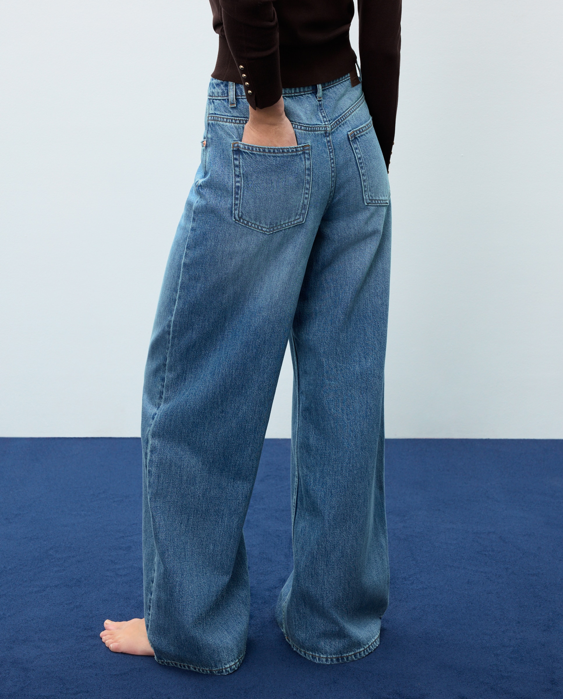 Pantalón denim de mujer wideleg con cinturón - Easy Wear - Azul pálido Azul pálido-3