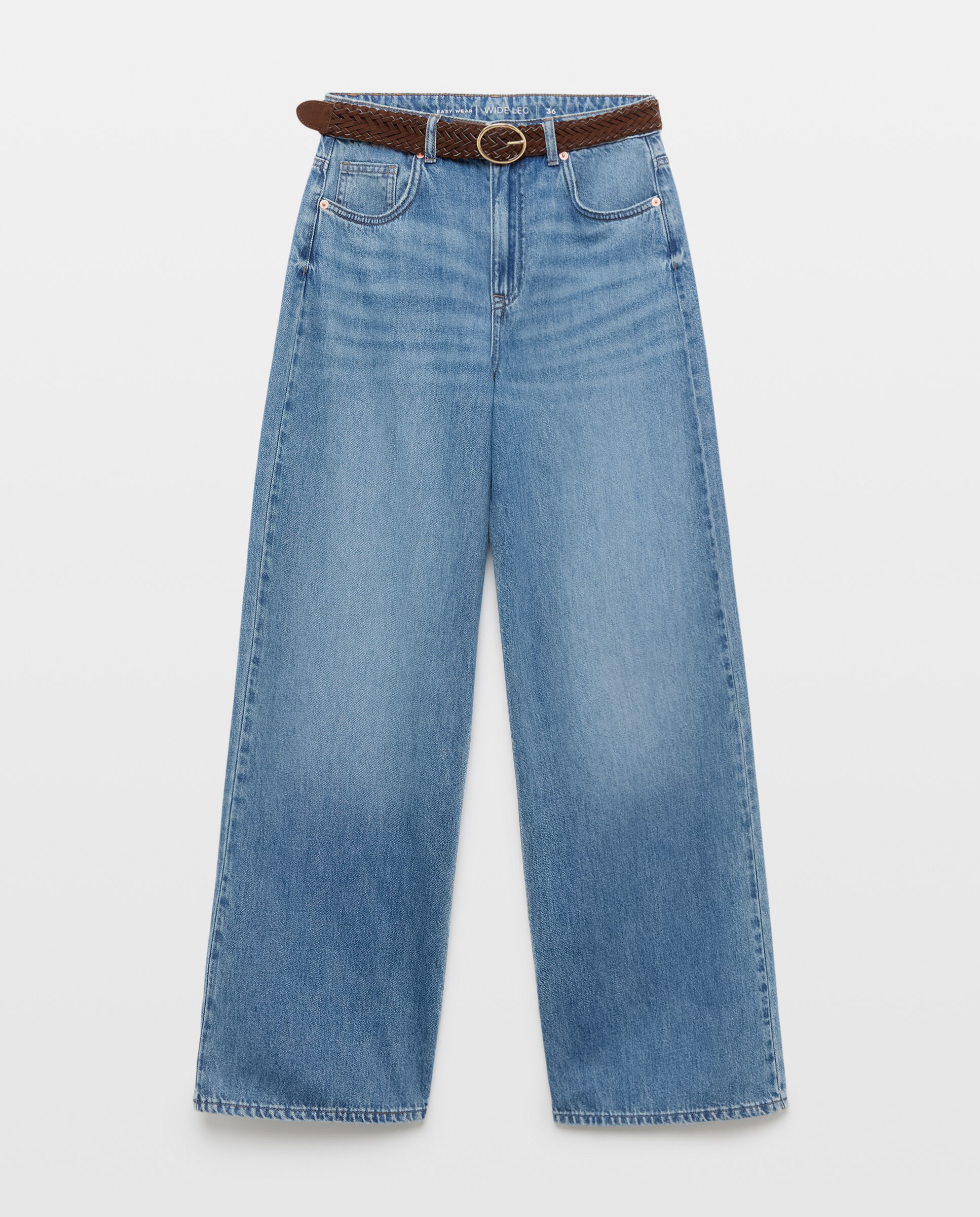Pantalón denim de mujer wideleg con cinturón - Easy Wear - Azul pálido Azul pálido-4