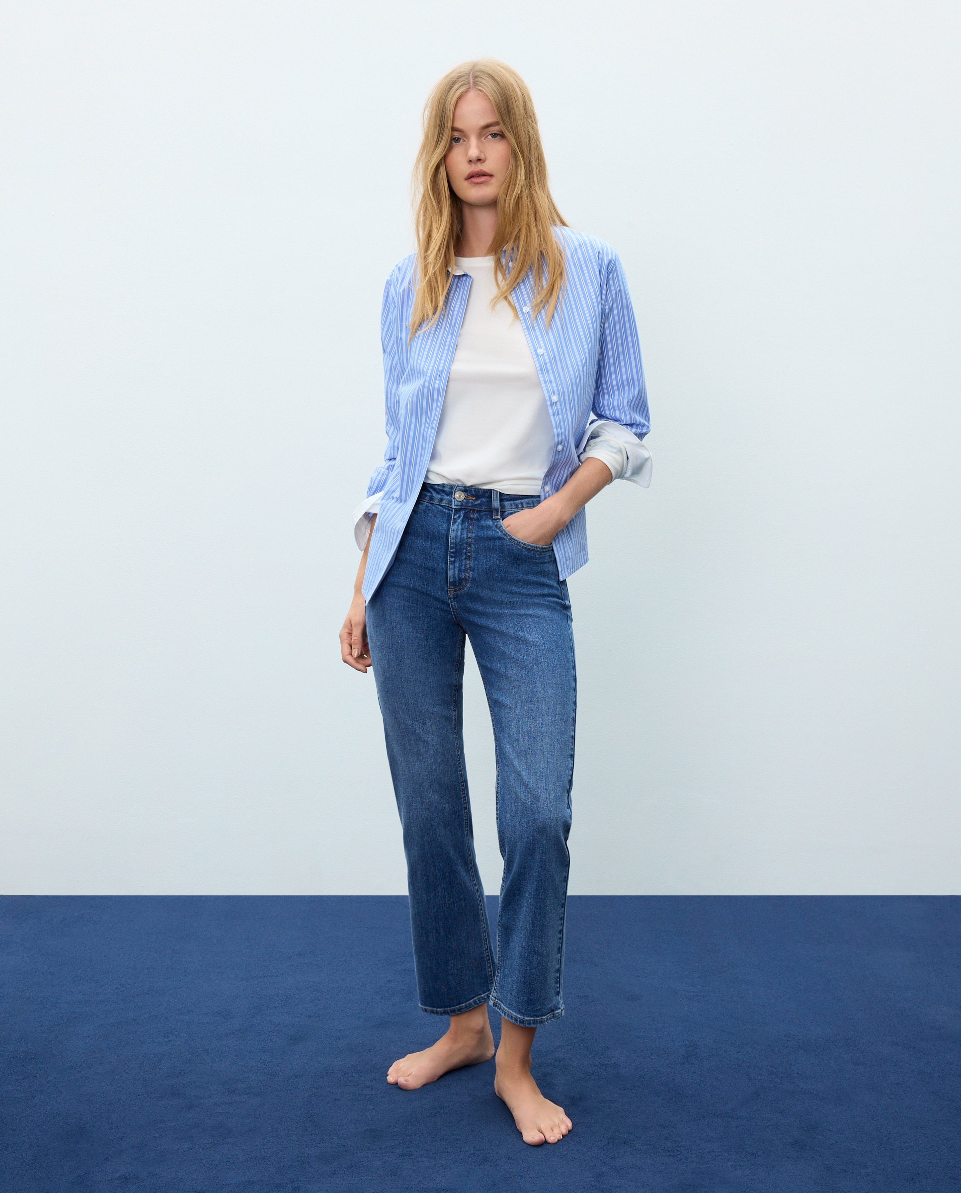 Pantalón denim de mujer crop flare - Easy Wear - Azul pálido Azul pálido-1
